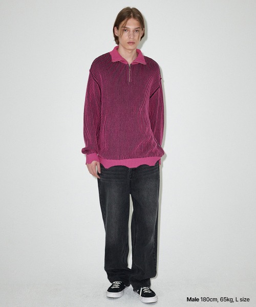 mahagrid/マハグリッド』 CUTTING CONTRAST HALF ZIP-UP KNIT