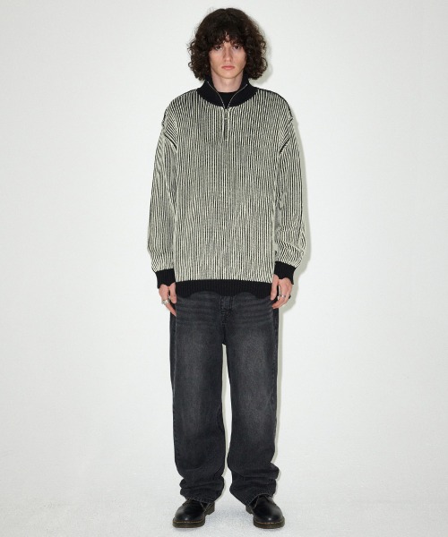 mahagrid/マハグリッド』 CUTTING CONTRAST HALF ZIP-UP KNIT