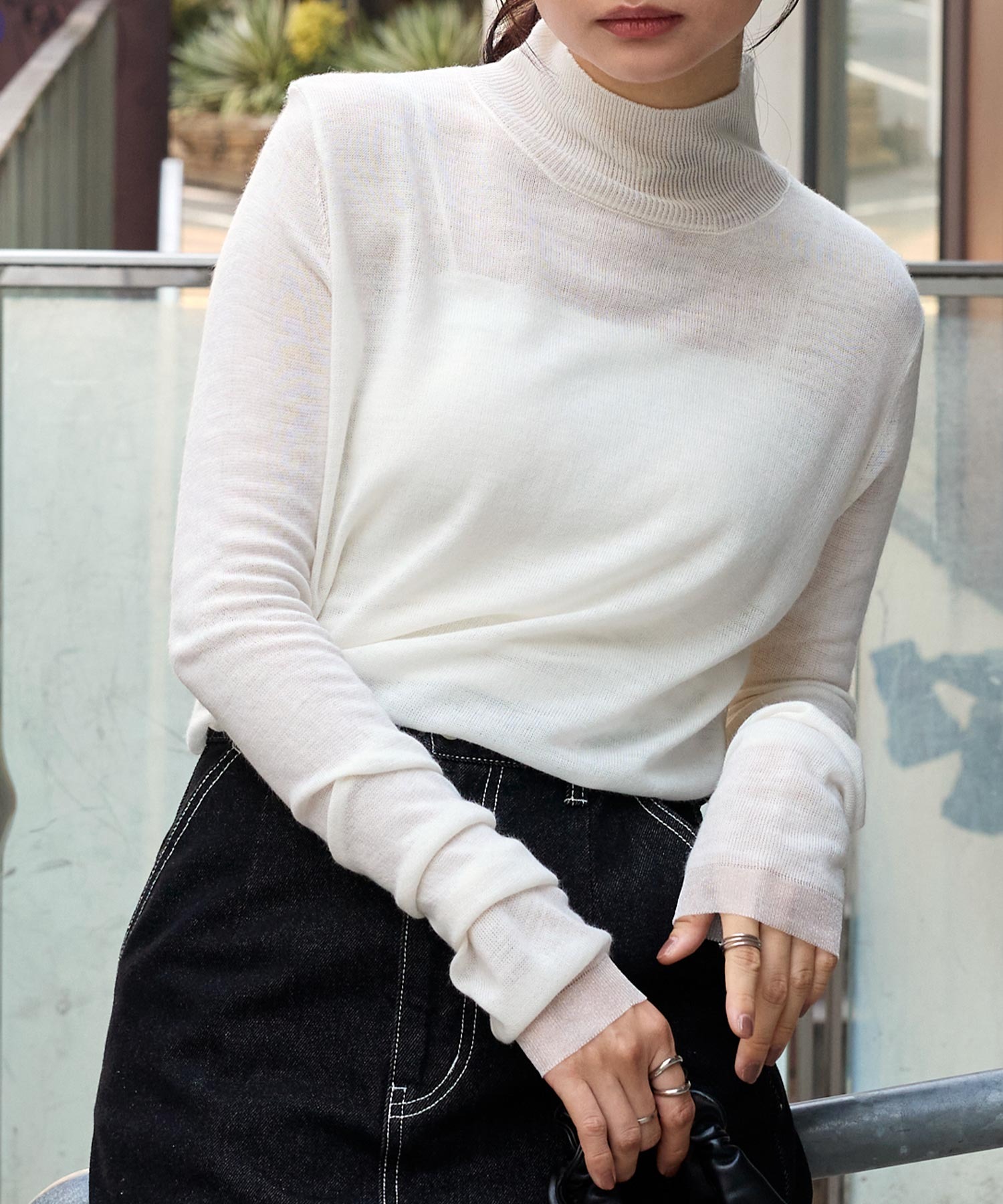 2トーンシアー ルーズスリーブ ハイネックニット MONO-MART│MONO-MART