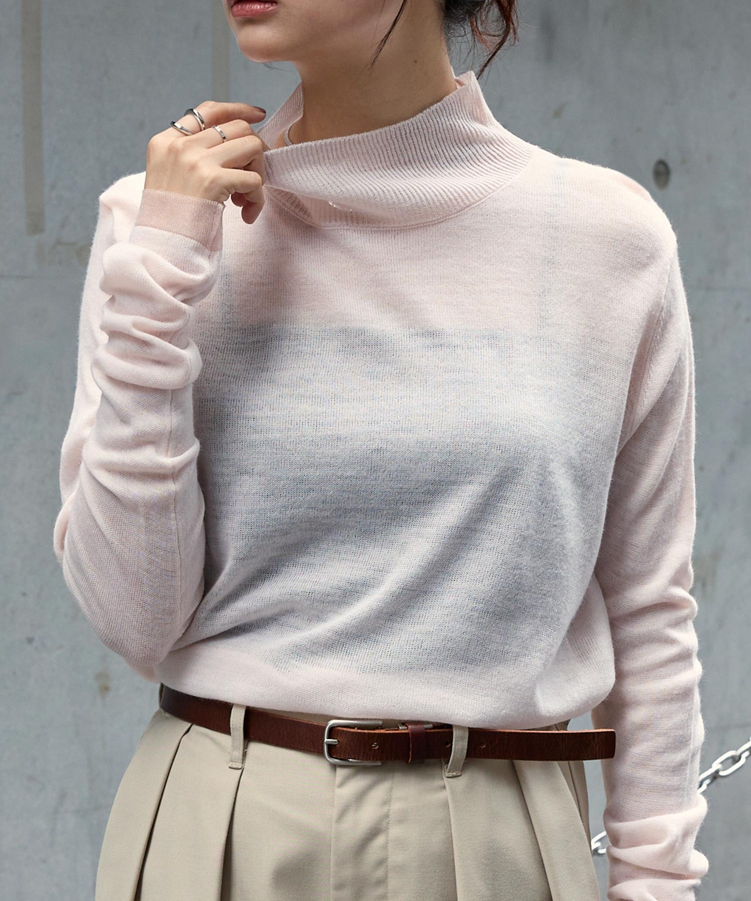 mono1001様 2トーンシアー ルーズスリーブ ハイネックニット MONO-MART