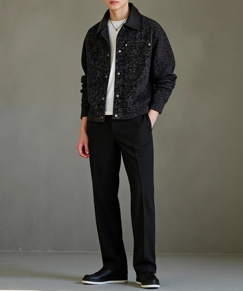 カヌレ　Tジャケット　38 A'GEM/9 × .kom 『BENUSTA /ベヌスタ』FAUX LEATHER COLLAR TWEED