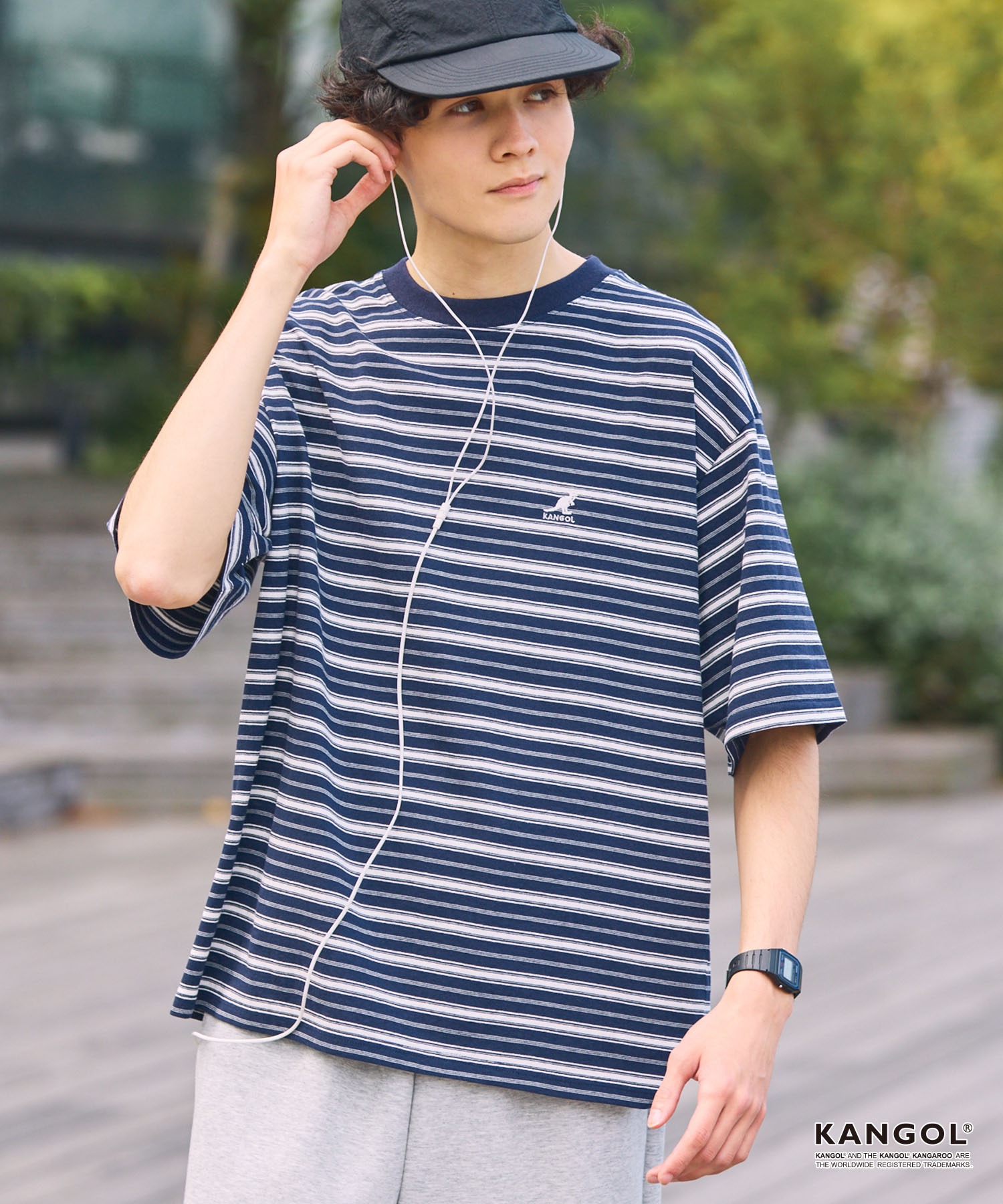 KANGOL/カンゴール 別注 ロゴ ワンポイント刺繍 マルチボーダー ルーズ