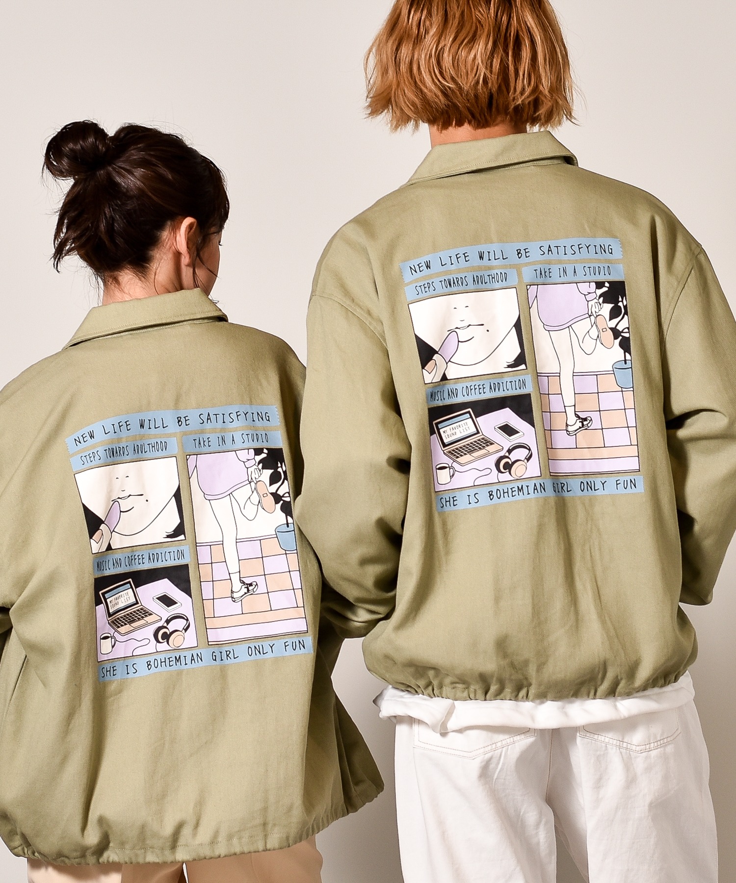 ユニセックスで着用可能 評価 レトロイラストバックプリントコーチジャケット