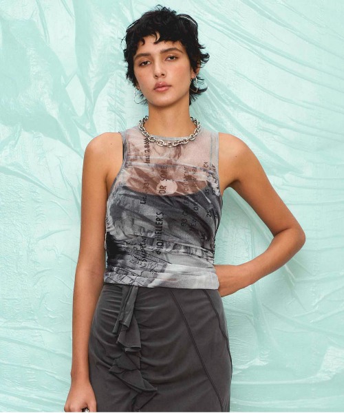 Tulip Gather Mesh Tank Top/チューリップギャザーメッシュタンク