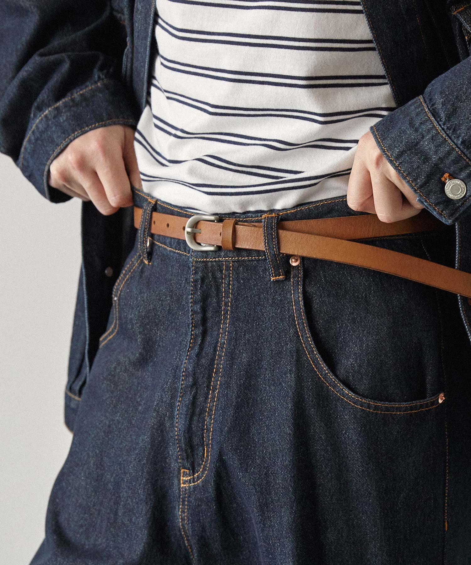 本革ロングレザーナローベルト Real Leather Slim Belt EMMA CLOTHES