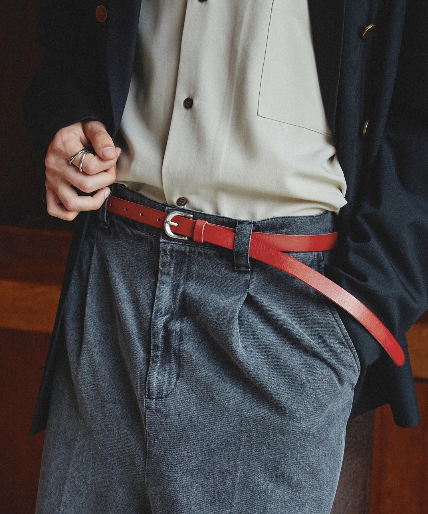 本革ロングレザーナローベルト Real Leather Slim Belt EMMA CLOTHES 