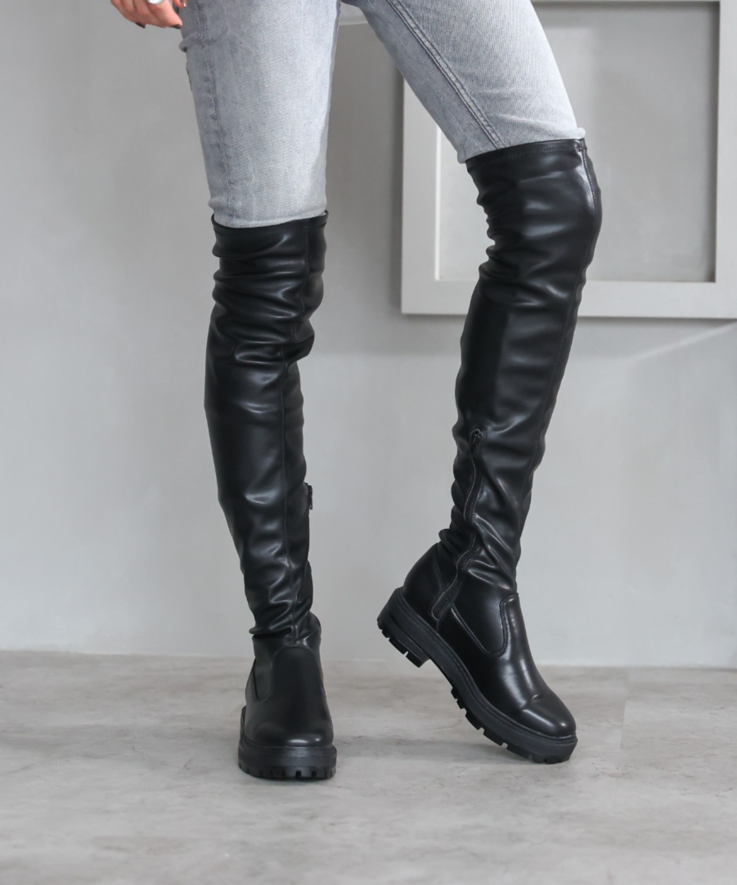21年秋冬新作 厚底ストレッチニーハイブーツ