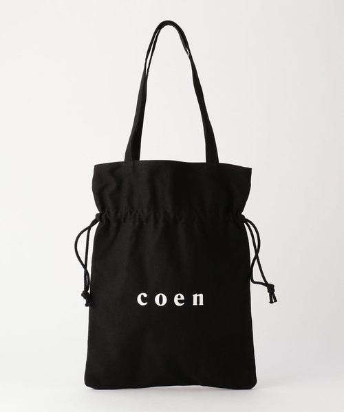 ＜コーエン＞ レディース 【WEB限定】＜coen＞ロゴトート巾着バッグ ブラック画像