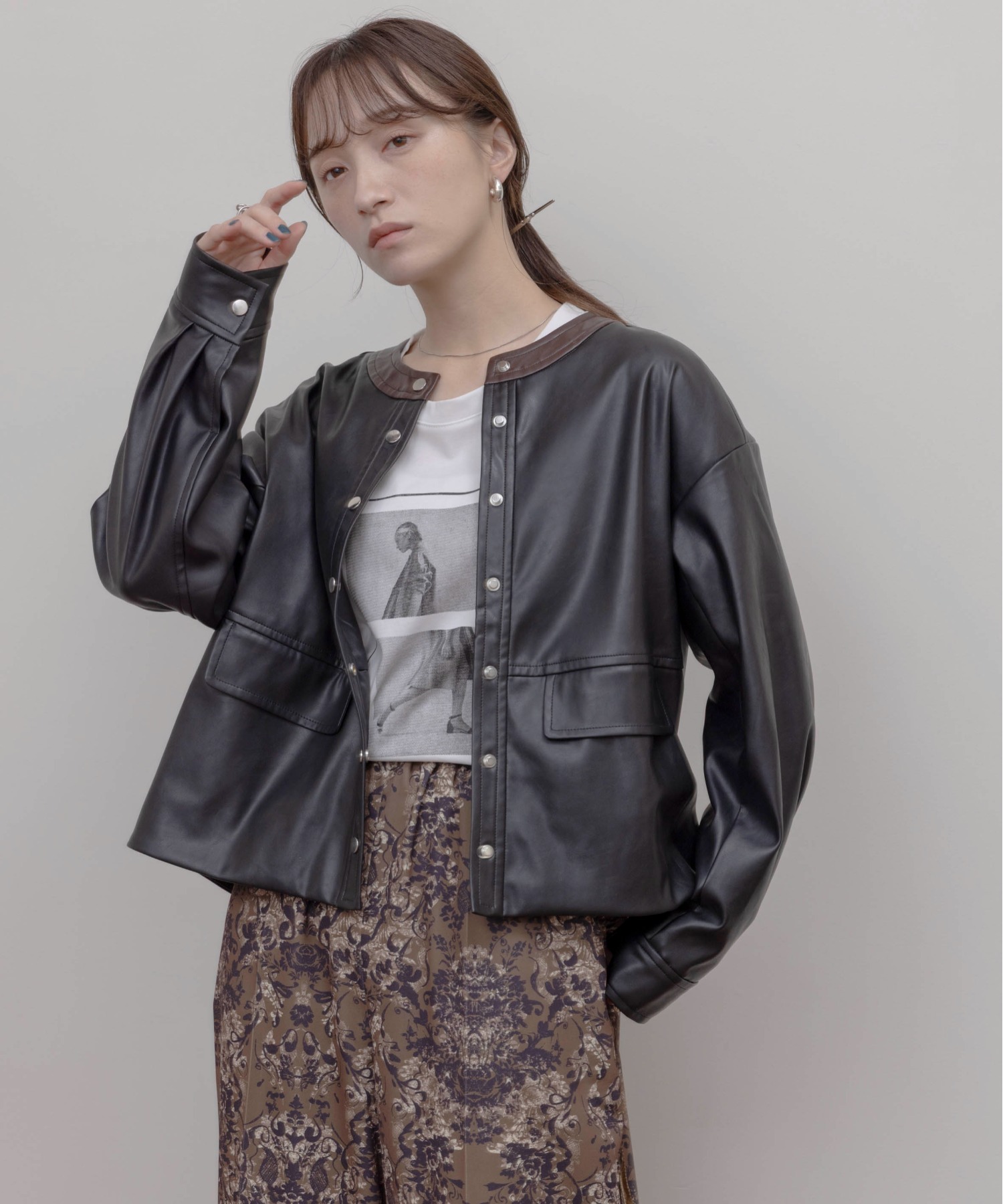 11/1迄出品 新品未使用Eimee Lawバッグフリルフェイクレザーライダース バックフリル フェイクレザージャケット Eimee Law│Eimee Law