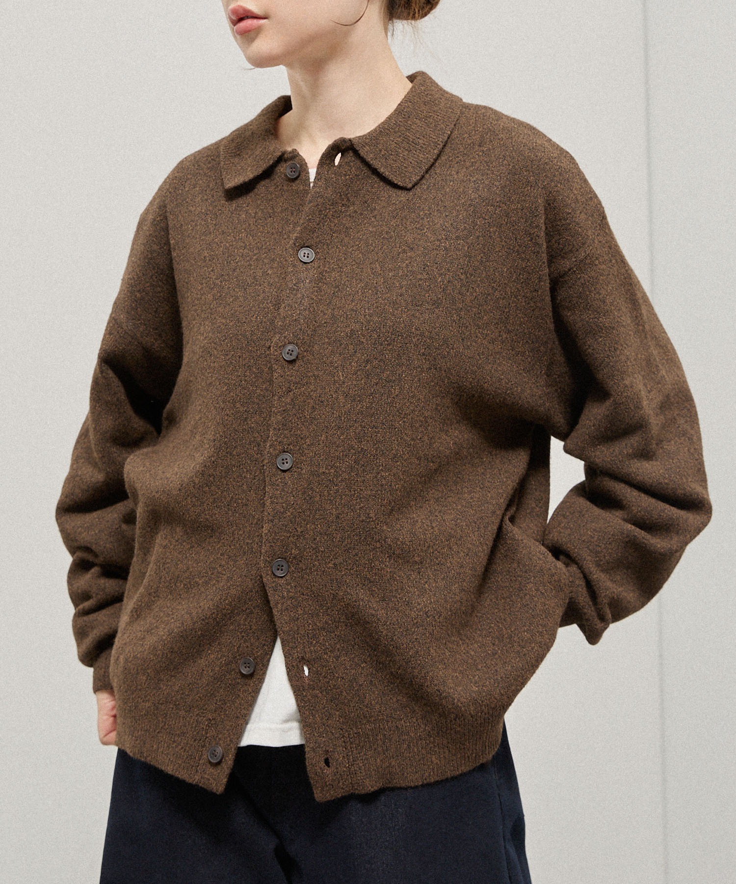Alfred Alex】Mix Yarn Knit Shirt Cardigan / ルーズシルエット