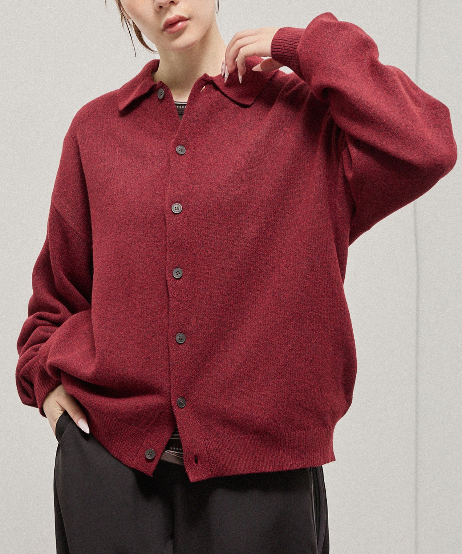 Alfred Alex】Mix Yarn Knit Shirt Cardigan / ルーズシルエット