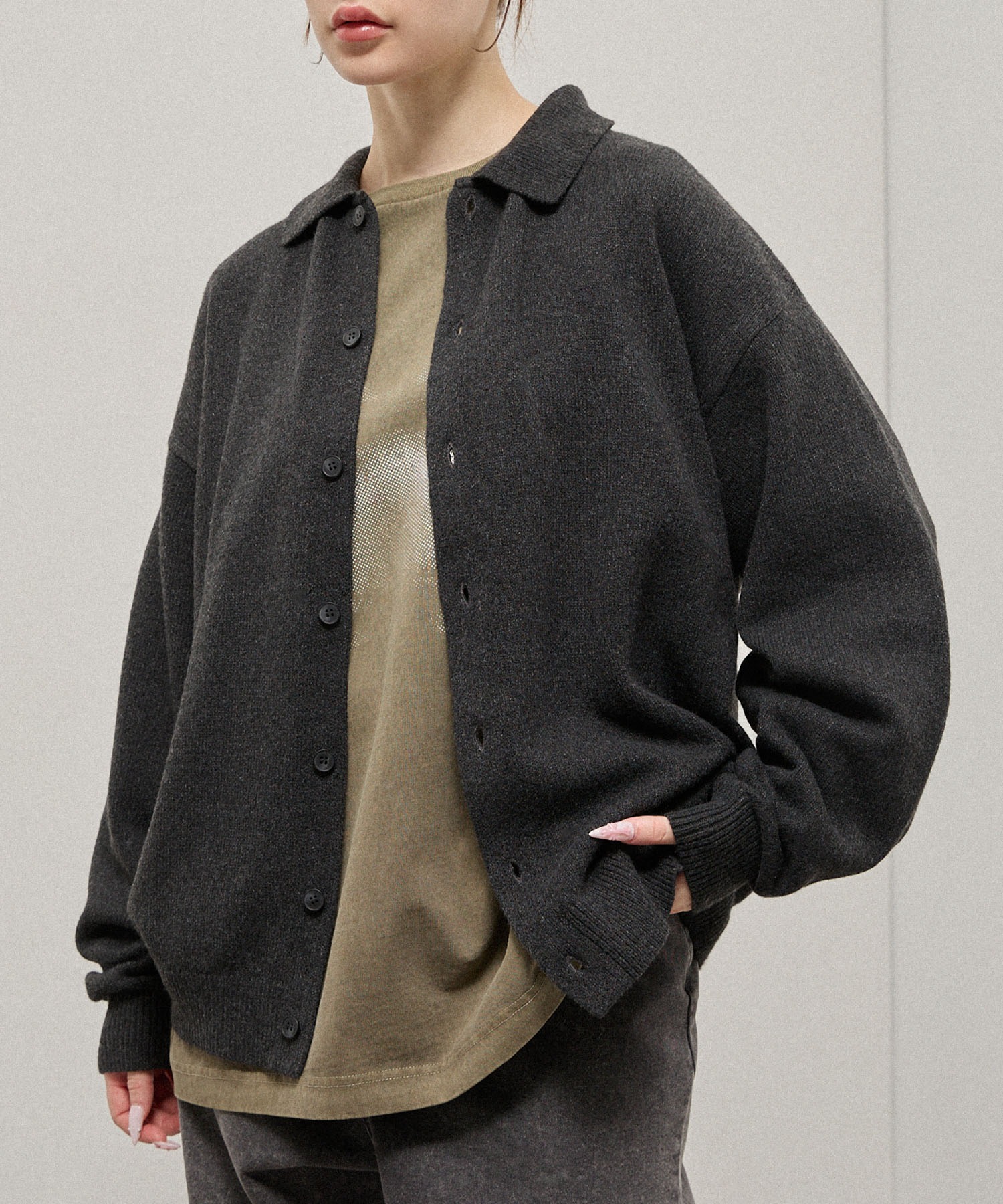 Alfred Alex】Mix Yarn Knit Shirt Cardigan / ルーズシルエット
