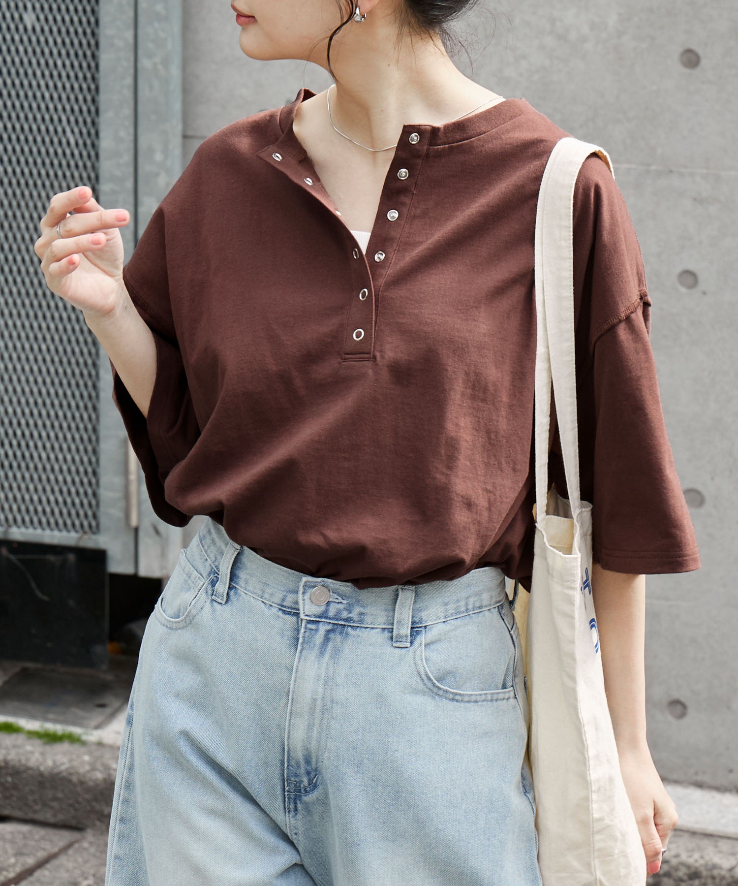 anyway.シリーズ】ヘンリーネック ドロップショルダー オーバーサイズ