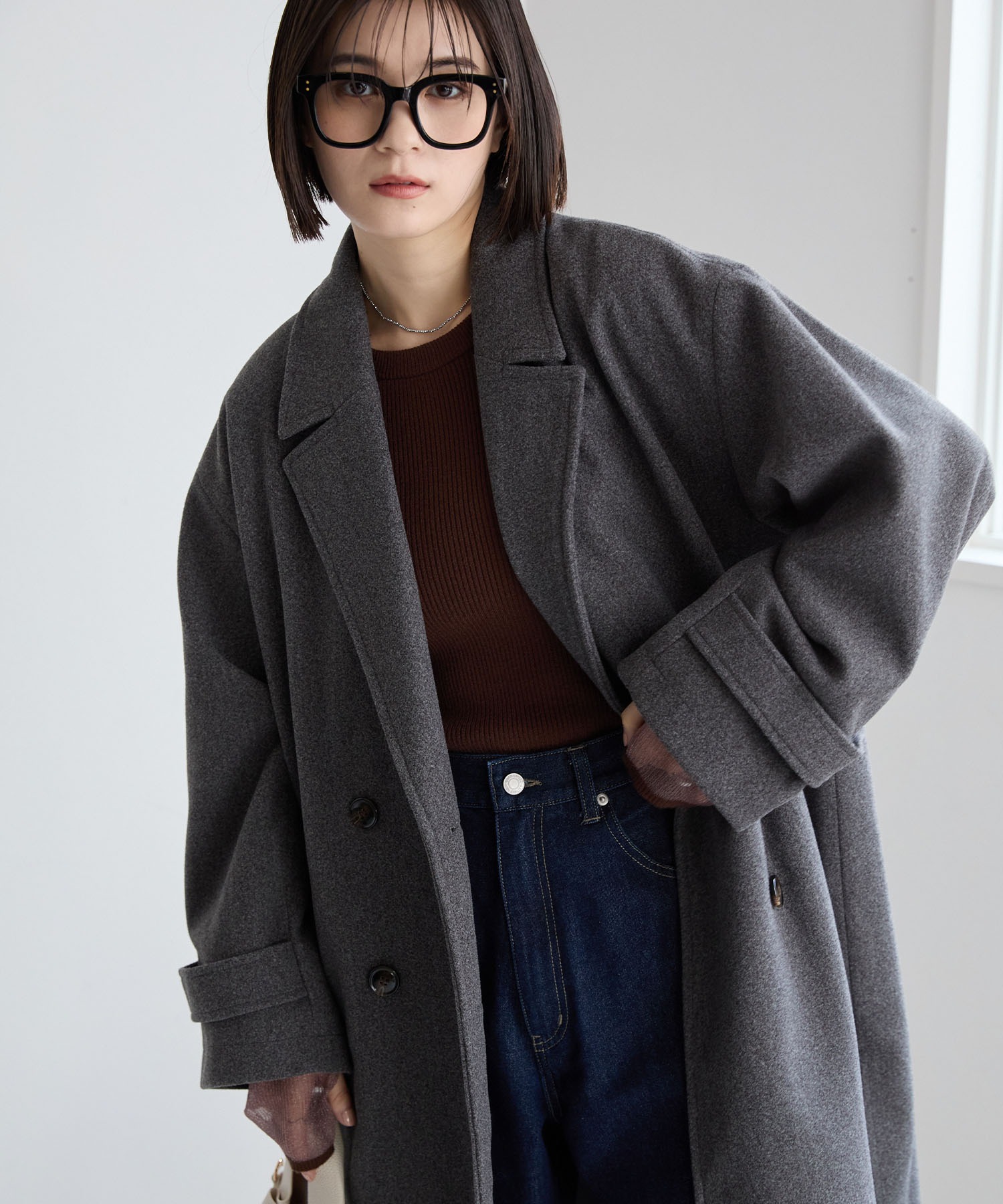 ニットメルトンサイドスリットロングチェスターコート MONO-MART│MONO