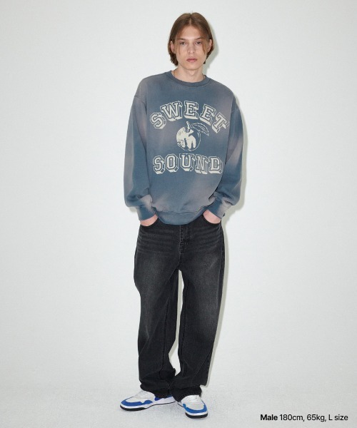 mahagrid マハグリッド ブルー ユニセックス 韓国 ストリート スウェット mahagrid/マハグリッド』 FADED SWEET SOUND SWEATSHIRT/フェイデッド