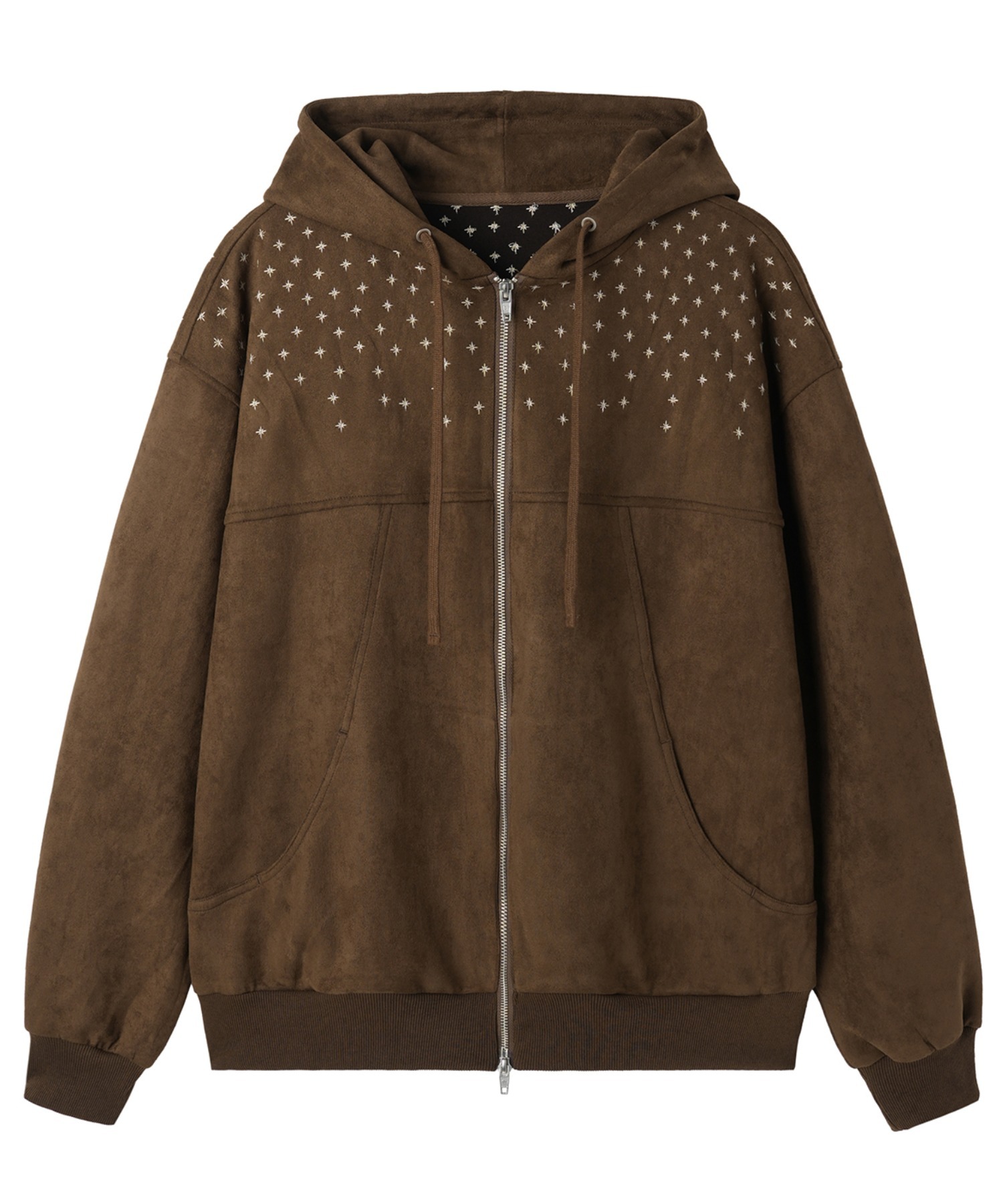 OY/オーワイ』SPRINKLE EMBROIDERY FAUX SUEDE HOODED JACKET 