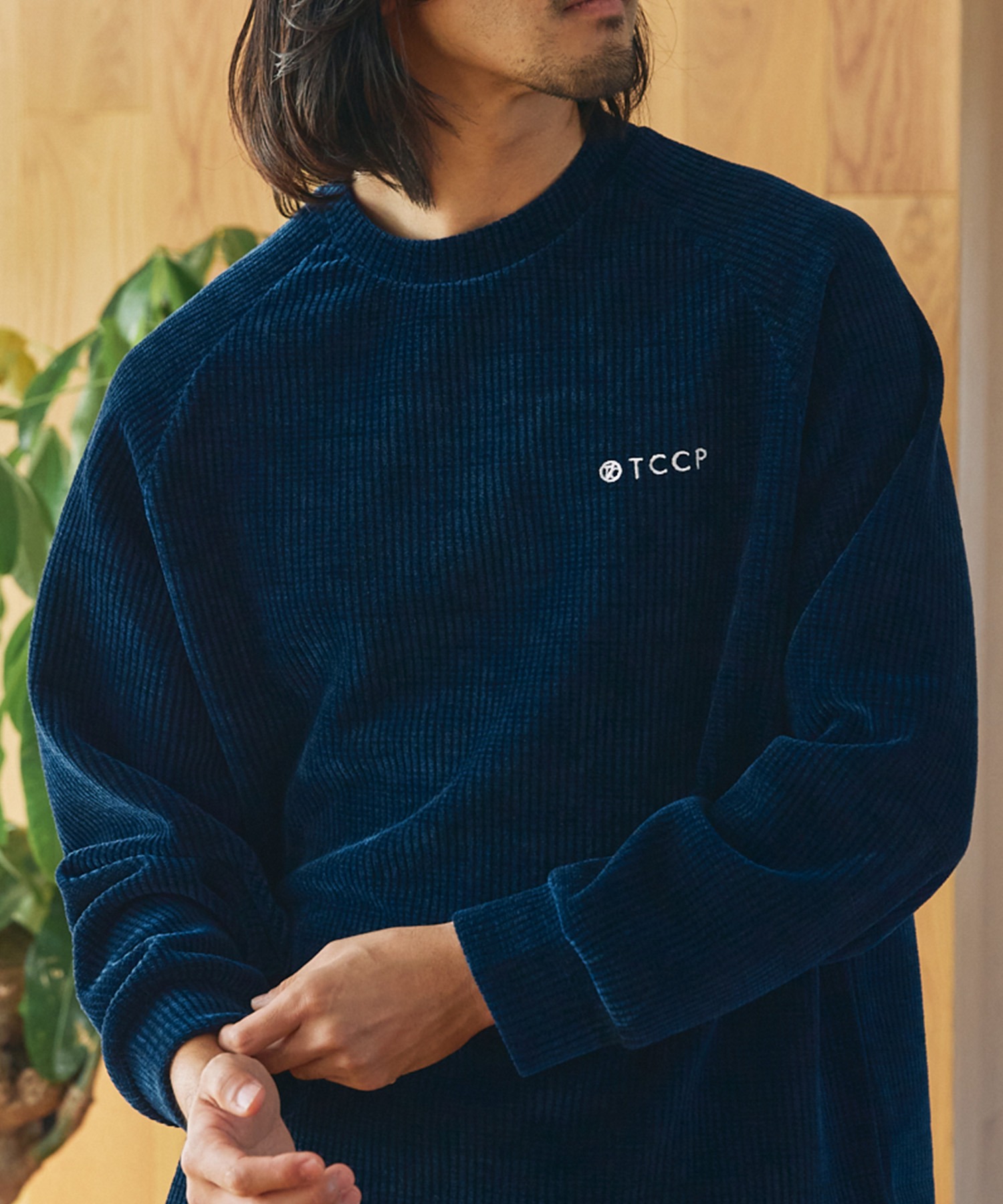 モールワッフル ビッグシルエット ラグランスリーブクルーネック