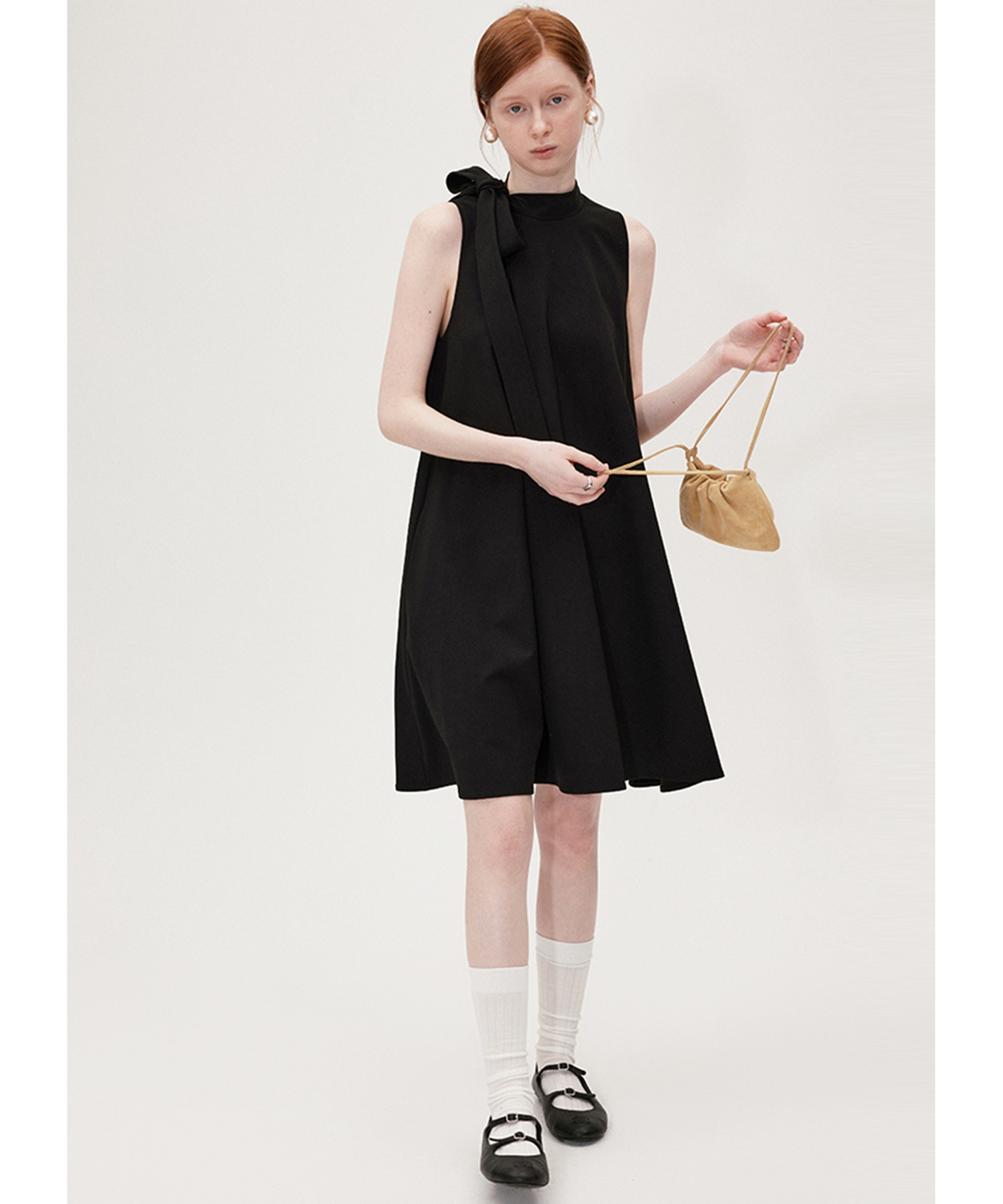 fano studios ワンピース　ブラック スタンドネック リボンタイミニワンピース FX24L062【Fano