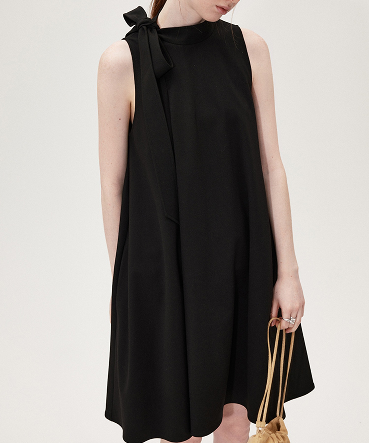 fano studios ワンピース　ブラック スタンドネック リボンタイミニワンピース FX24L062【Fano Studios