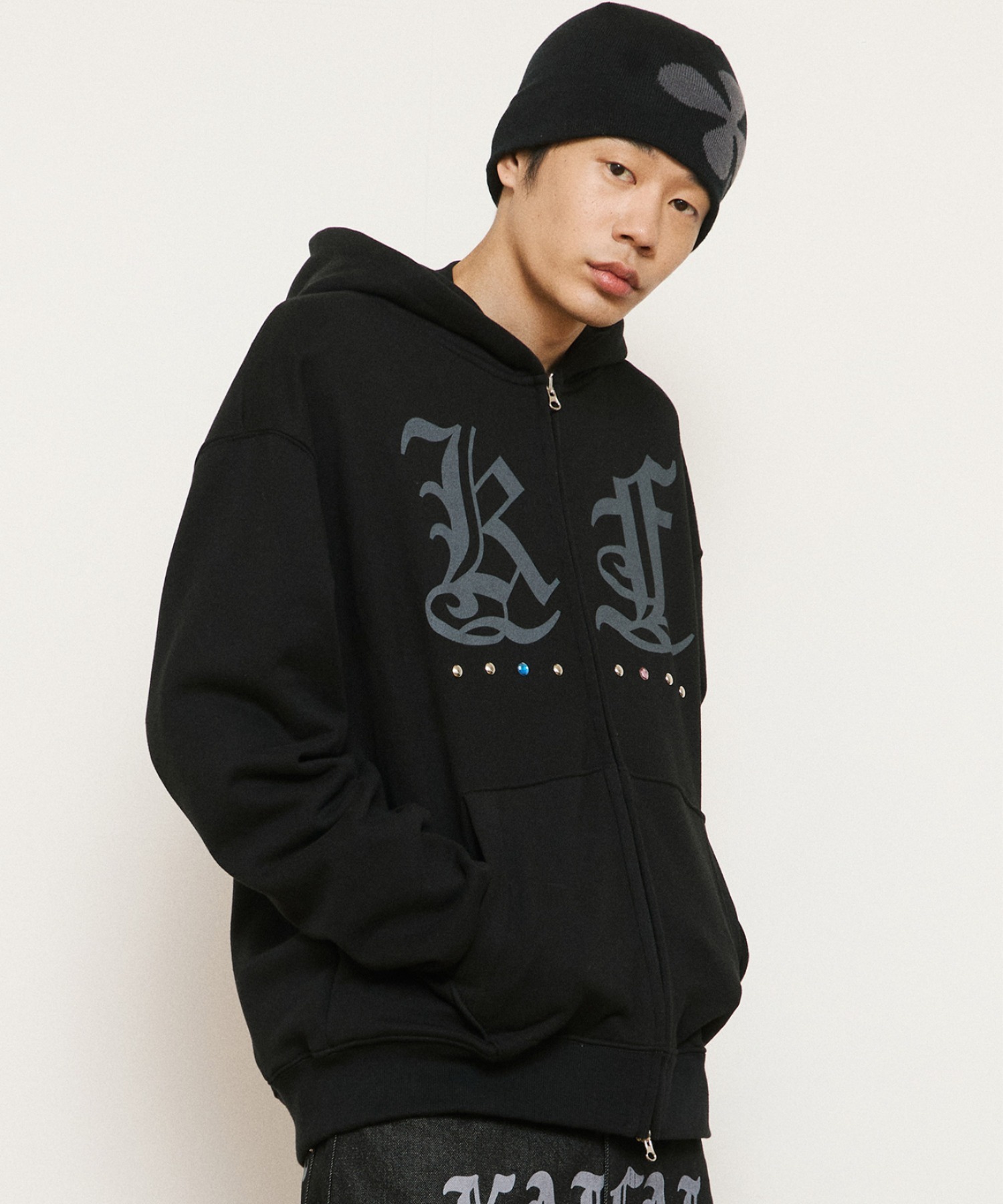 A'GEM/9 × .kom 『kaifai/カイファイ』 Glint Stud Hooded Zip-Up