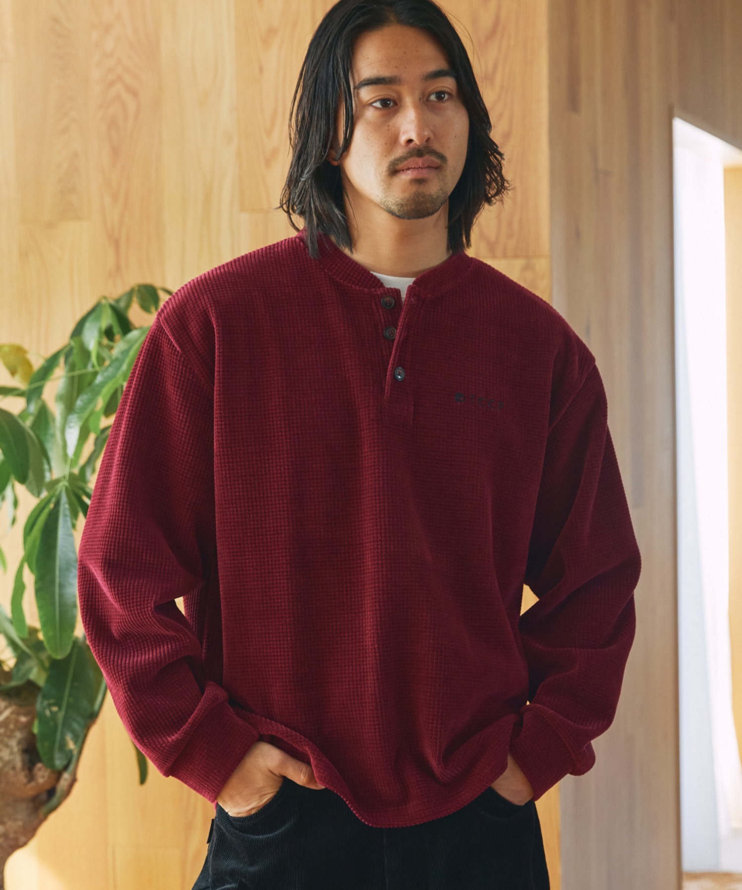 ■てぃん■インナーベンチュリー モールワッフル ビッグシルエット ヘンリーネックスウェット / アンチ