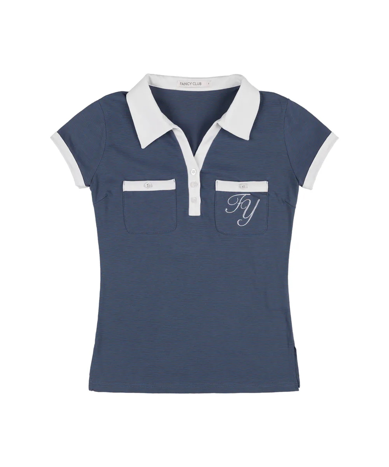 ★FANCYCLUB★STRIPE BUTTON COLLAR TEE (BLUE)★正規品/人気 A'GEM/9 × .kom 『 FANCY CLUB/ファンシークラブ』 STRIPE