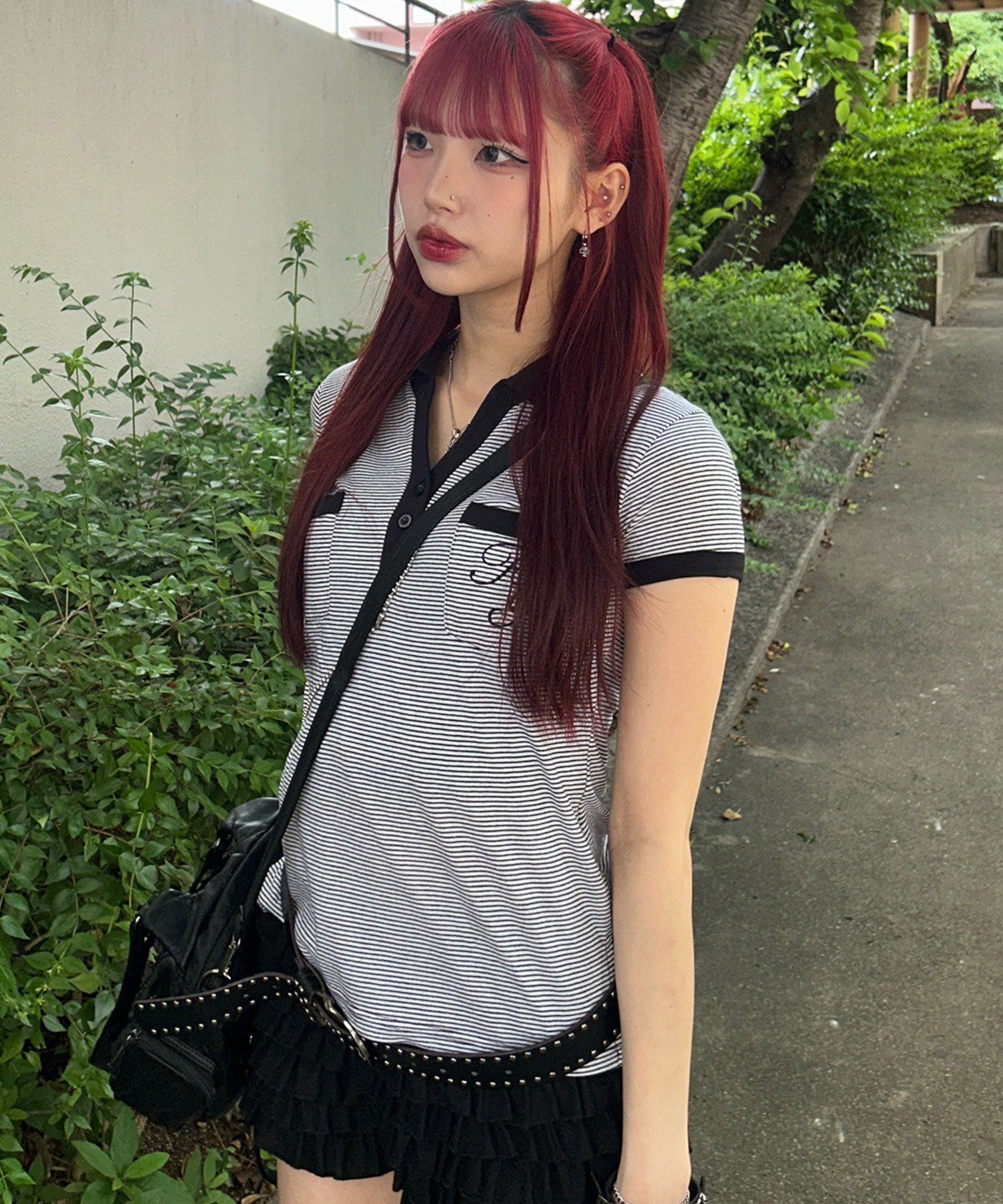 ★FANCYCLUB★STRIPE BUTTON COLLAR TEE (BLUE)★正規品/人気 A'GEM/9 × .kom 『 FANCY CLUB/ファンシークラブ』 STRIPE