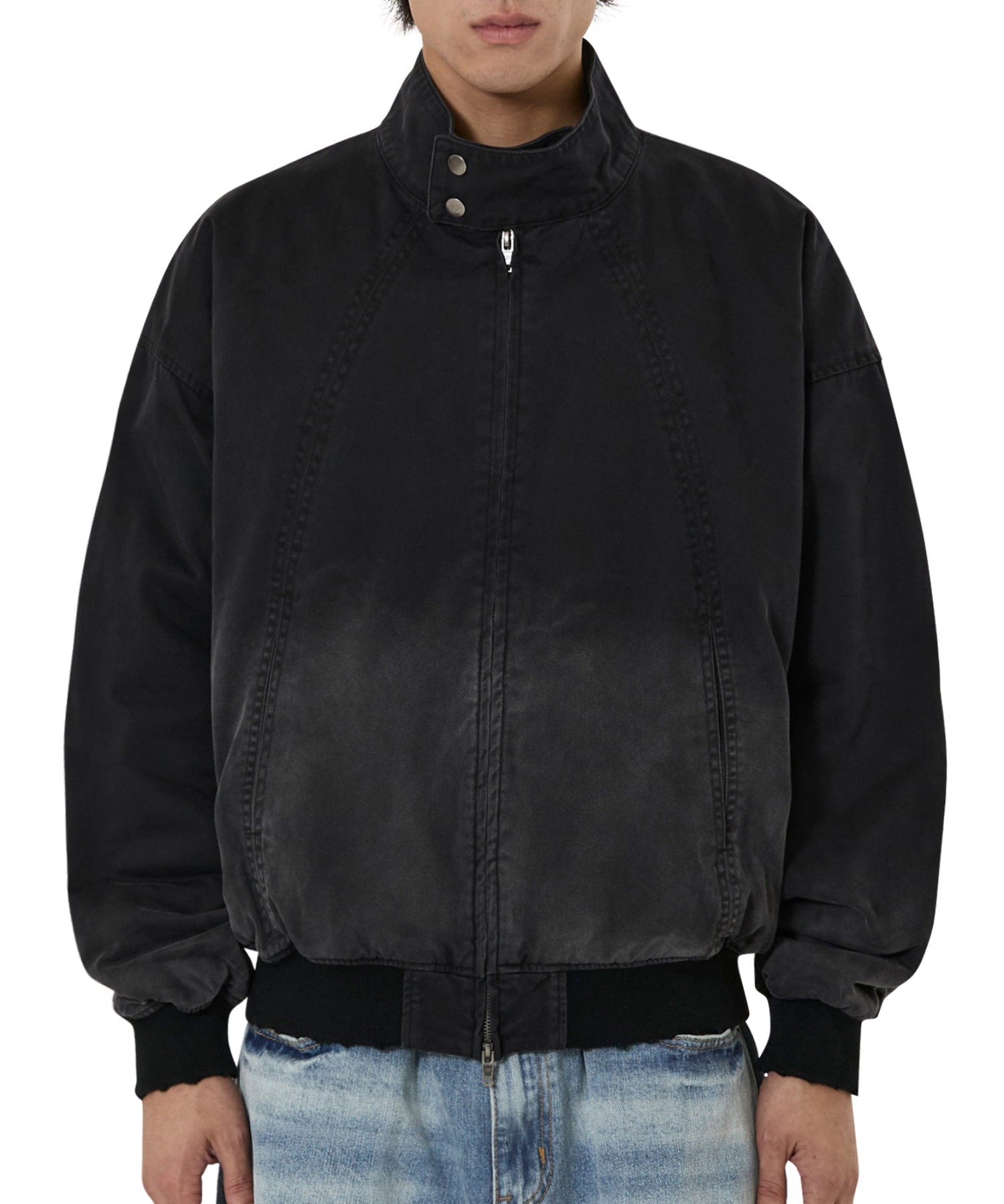NYJYO  オーダーボトム OY/オーワイ』 CURVED PANEL WASHED DAMAGE BOMBER JACKET