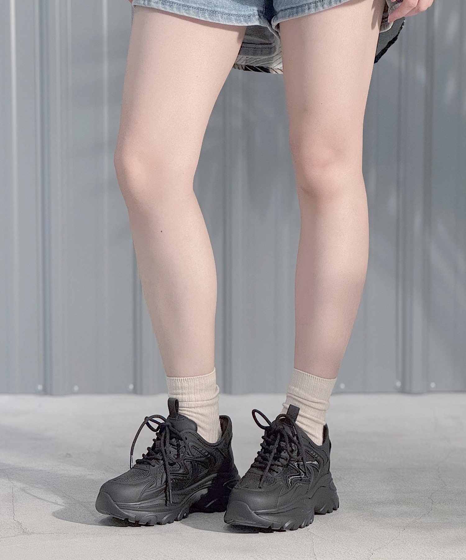 軽量/293g/厚底/5cm/カップインソール】厚底スニーカー ALL BLACK