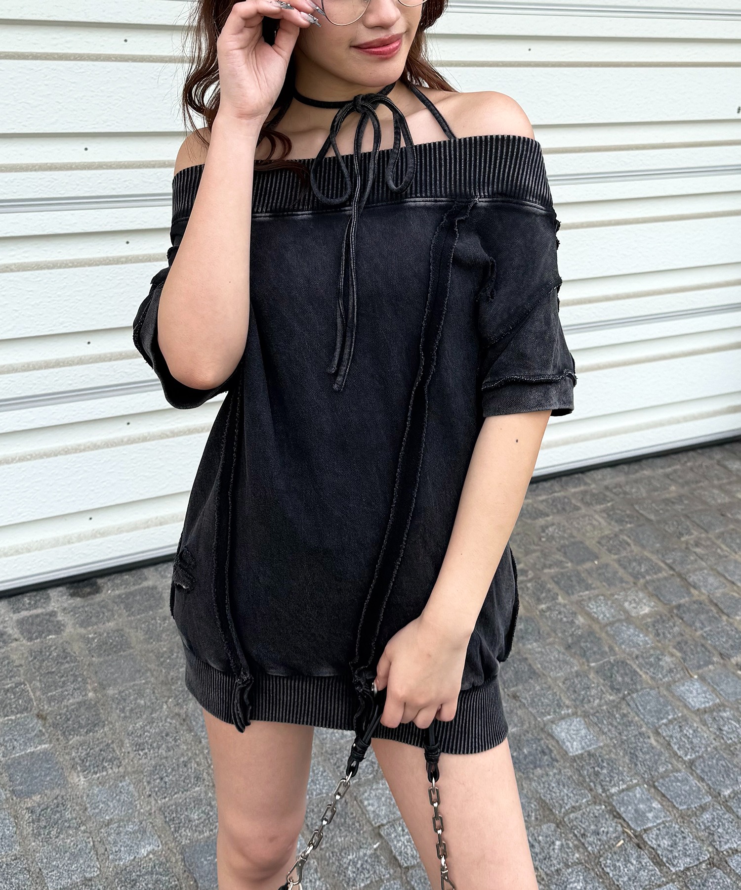 トリーバーチ 総ロゴ 膝丈ワンピース ベルト付き 金ボタン シルク チョーカーピグメントワンピース SPIRALGIRL│SPIRALGIRL