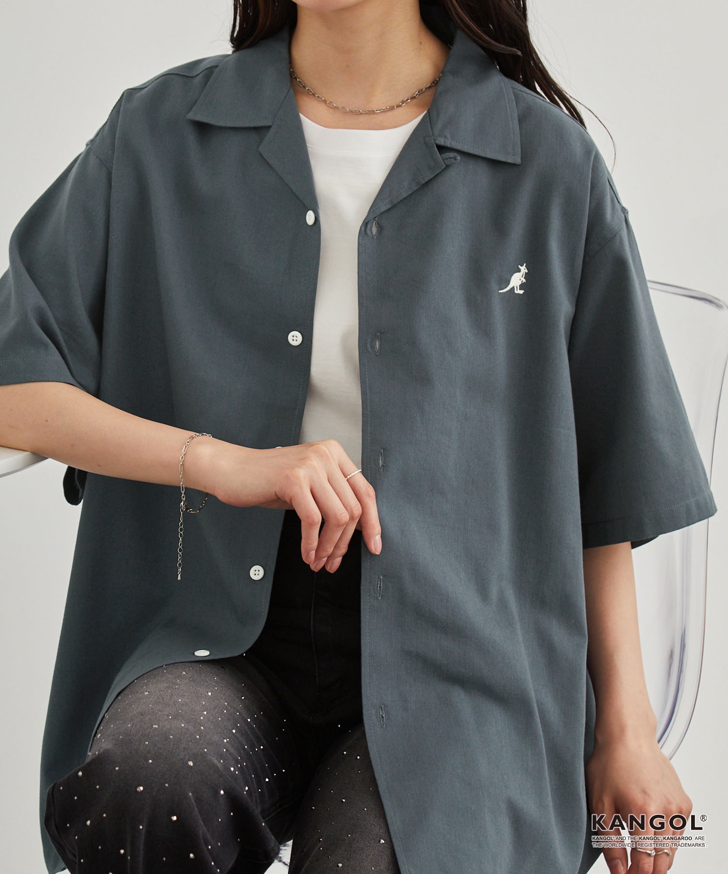 KANGOL/カンゴール 別注 ワンポイント刺繍 オープンカラー半袖シャツ