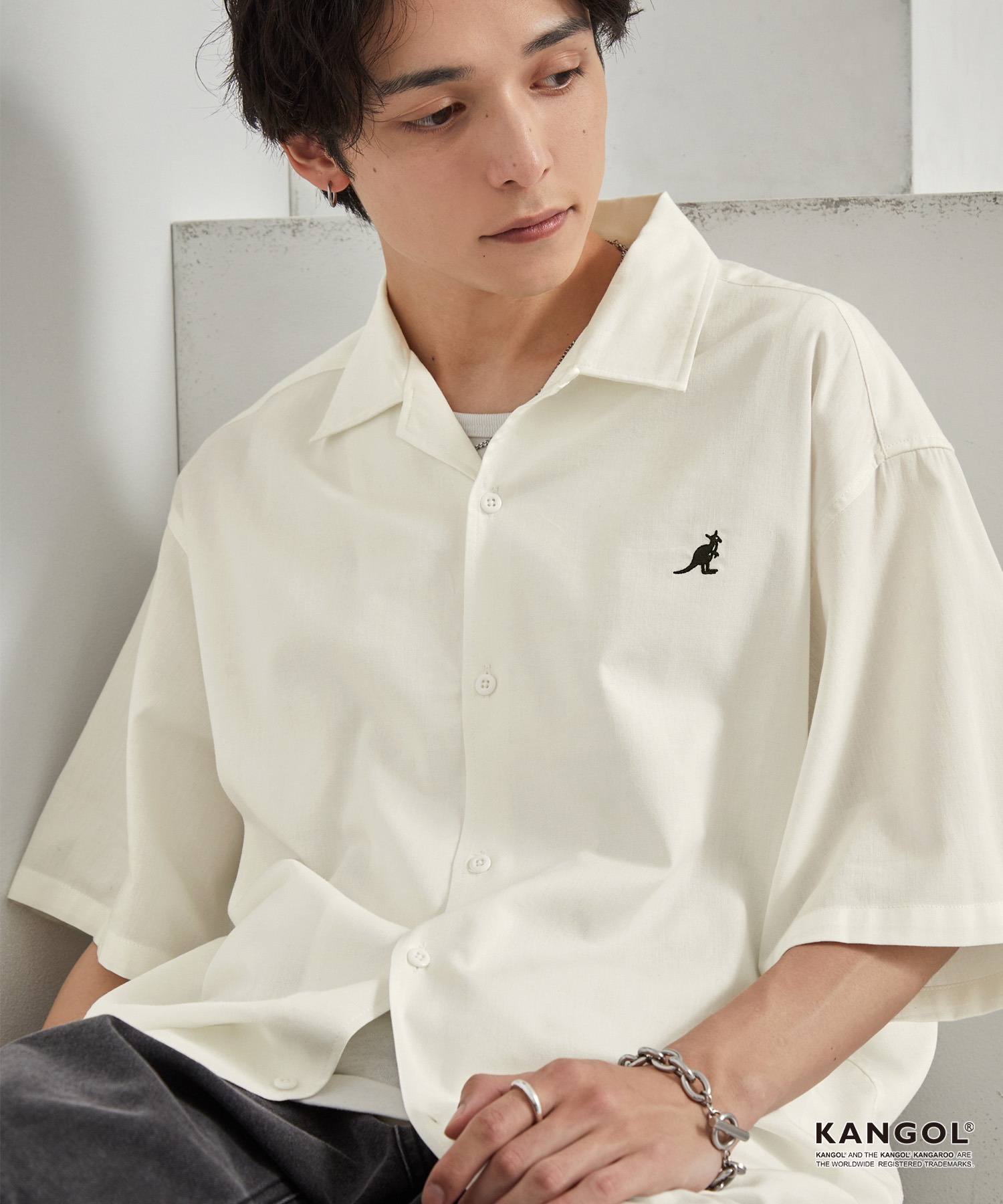 KANGOL/カンゴール 別注 ワンポイント刺繍 オープンカラー半袖シャツ