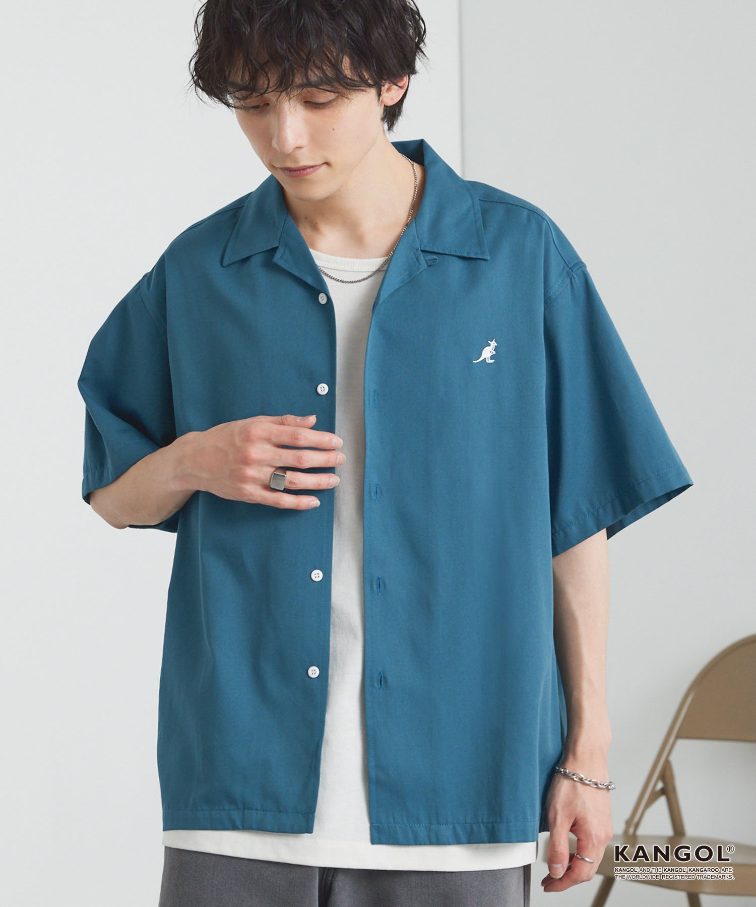 KANGOL/カンゴール 別注 ワンポイント刺繍 オープンカラー半袖シャツ