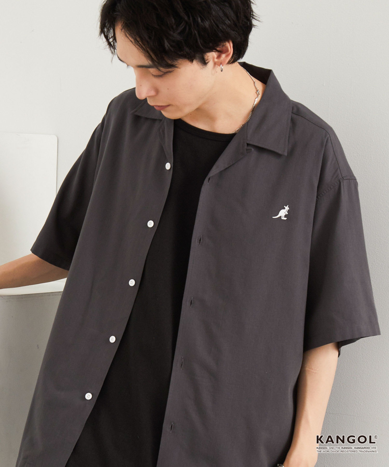 KANGOL/カンゴール 別注 ワンポイント刺繍 オープンカラー半袖シャツ