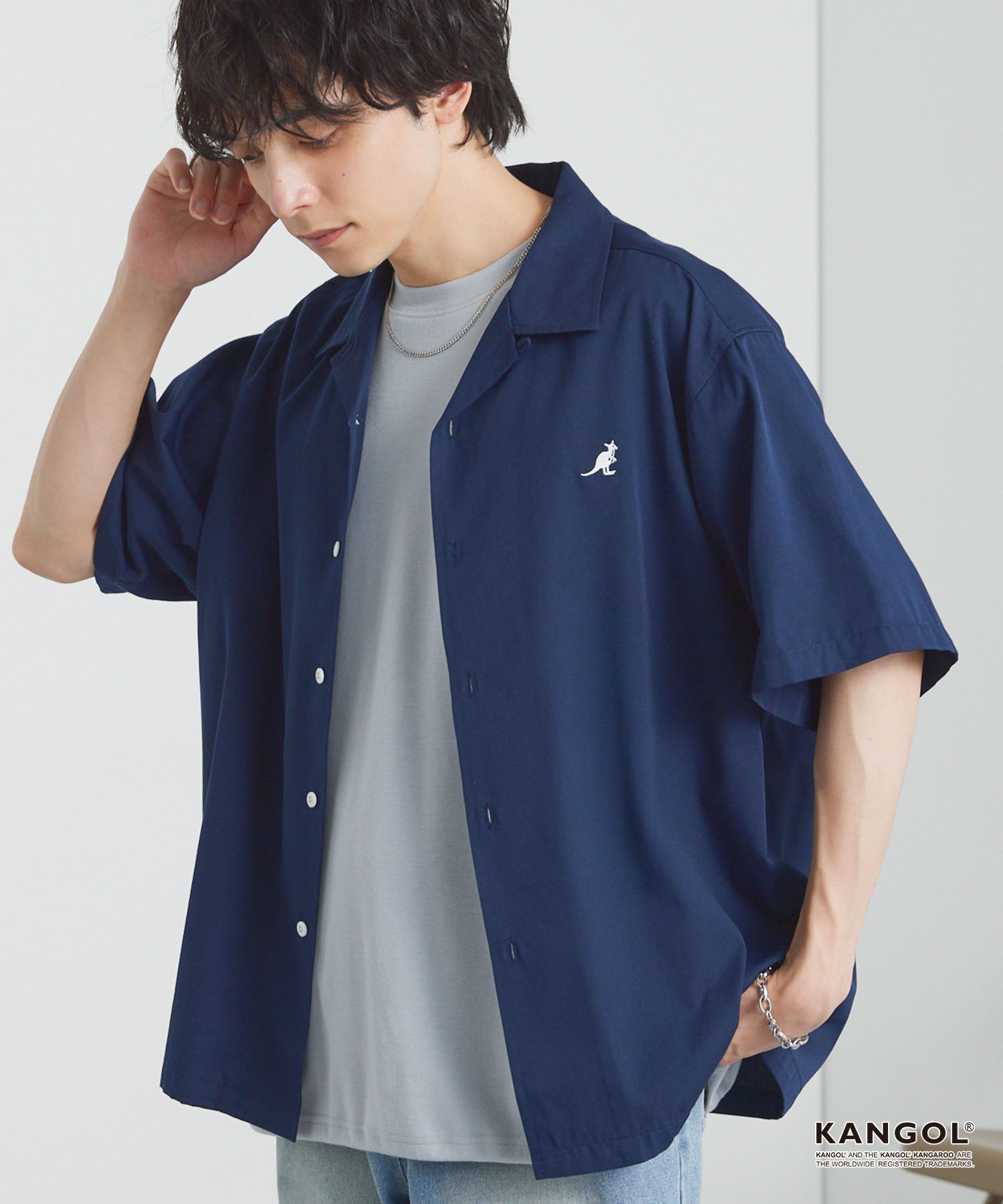 KANGOL/カンゴール 別注 ワンポイント刺繍 オープンカラー半袖シャツ