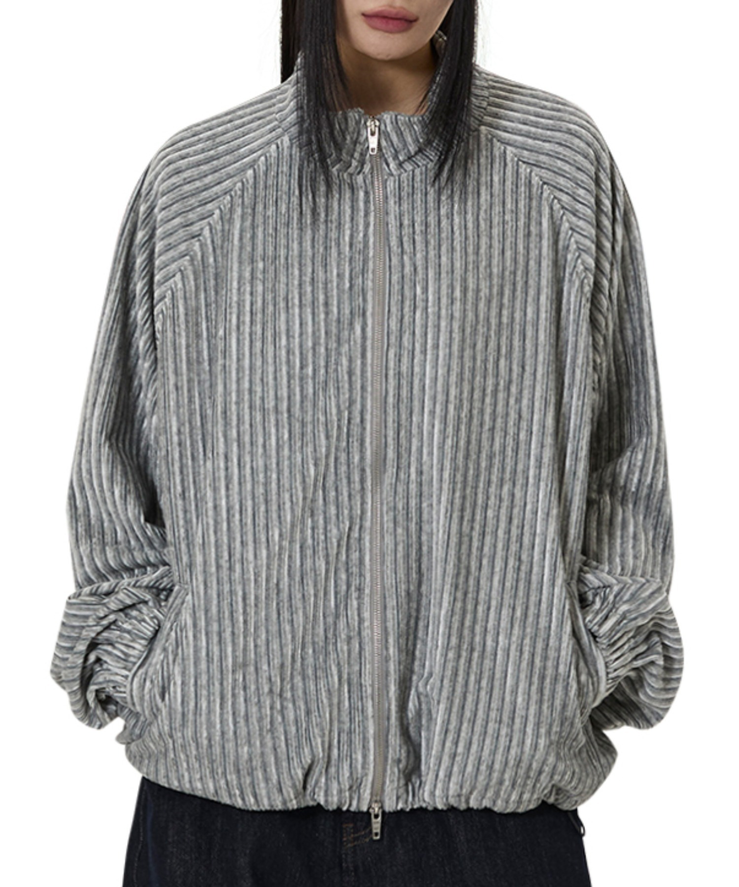 OY/オーワイ』STRIPED VELOUR ZIP UP JACKET/ストライプベロアジップ