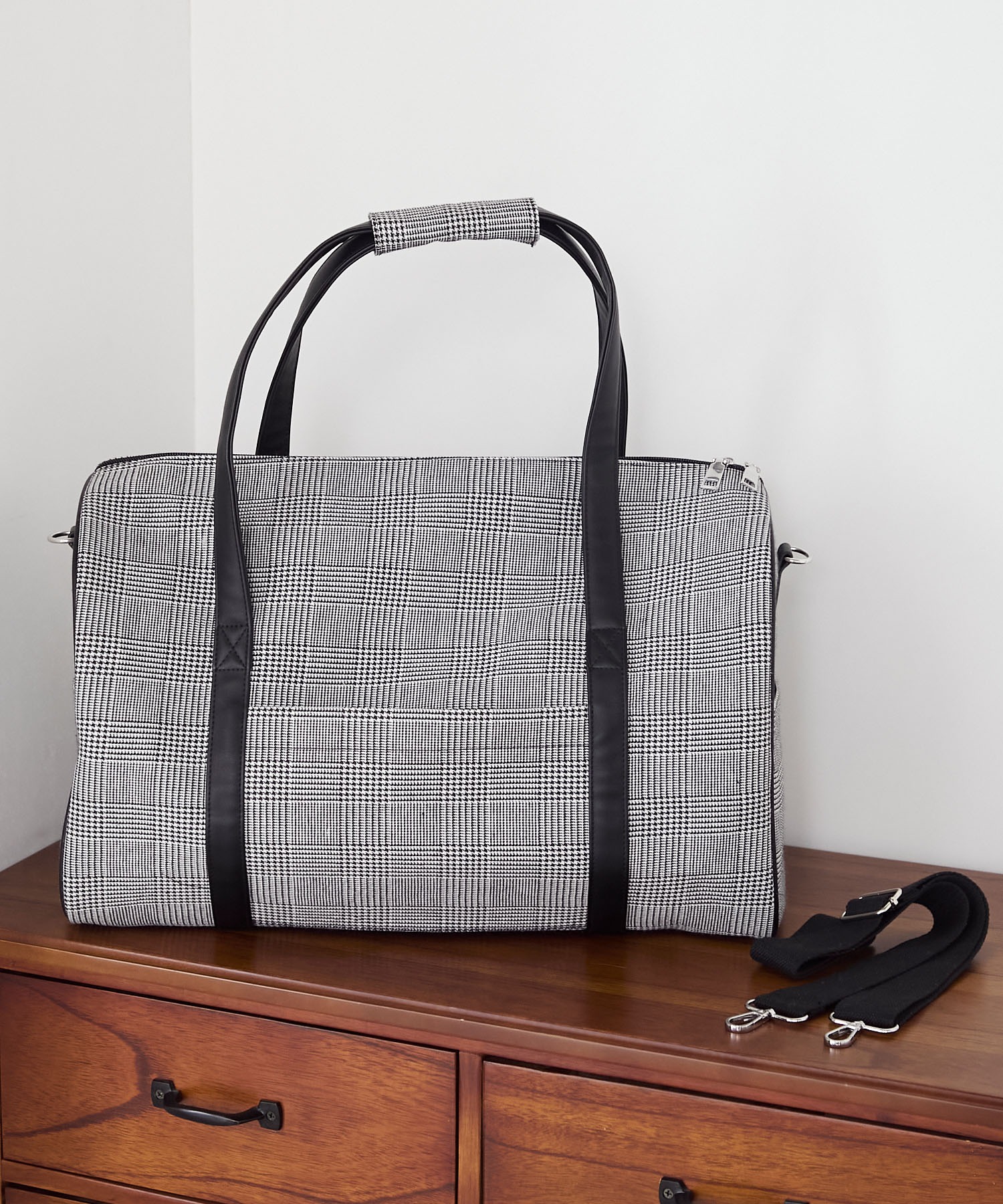 forksy.】チェック柄2wayビッグショルダートラベルボストンバッグ