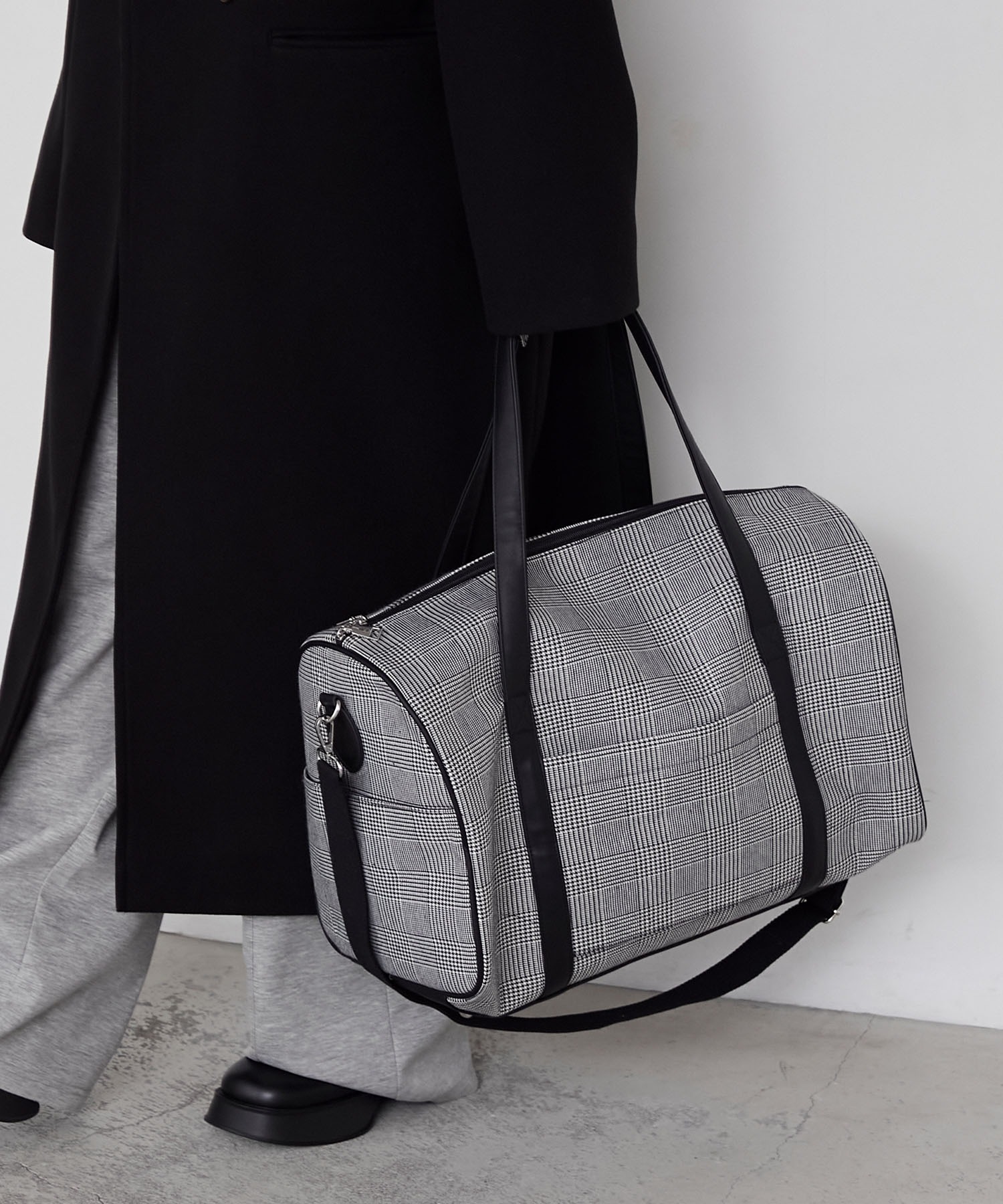 forksy.】チェック柄2wayビッグショルダートラベルボストンバッグ