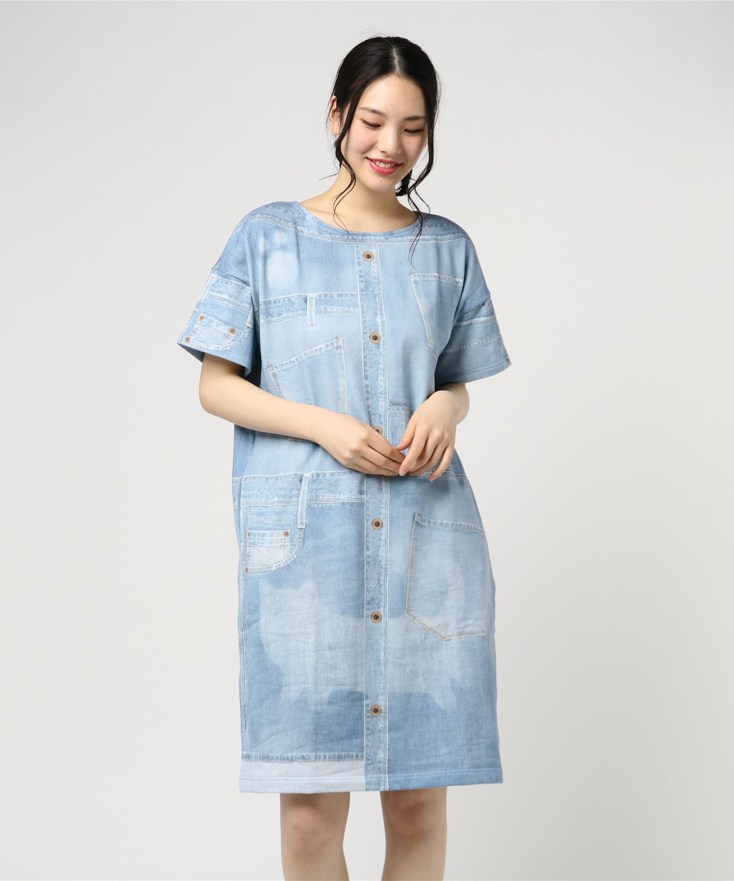 デニム風 ワンピース ５分袖 Csleepcenter Com