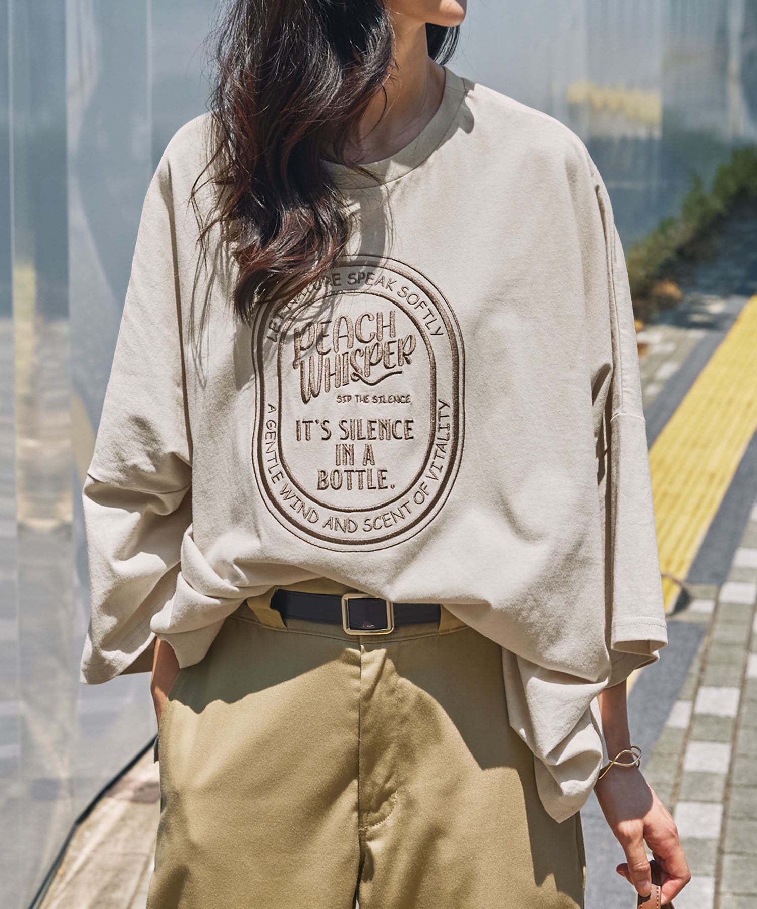 2WAY グラフィック刺繍 オーバーサイズ半袖Tシャツ MONO-MART