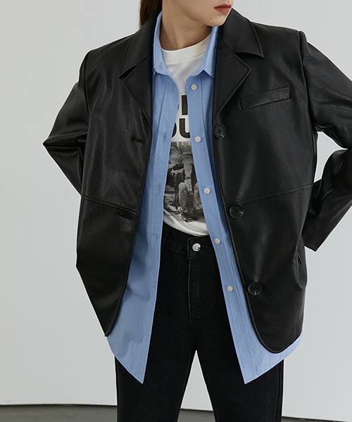 【Fano Studios】PU leather single tailored jacket cb-3 FD20W233-ファッション通販