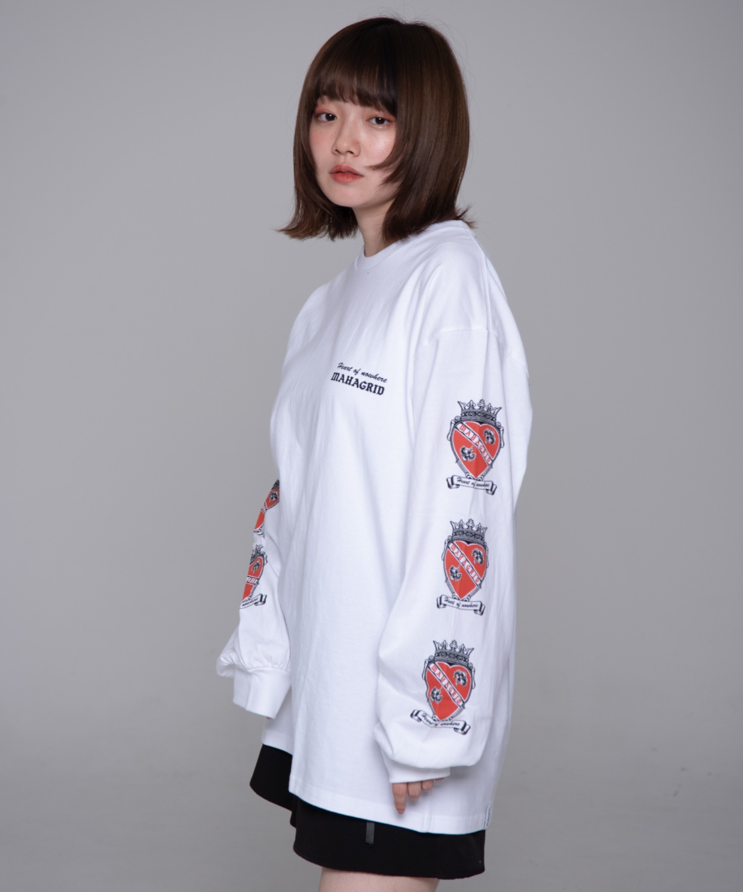 【mahagrid】24FW★ HEART LOGO LS TEE HEART LOGO LS TEE [WHITE] - MAHAGRID