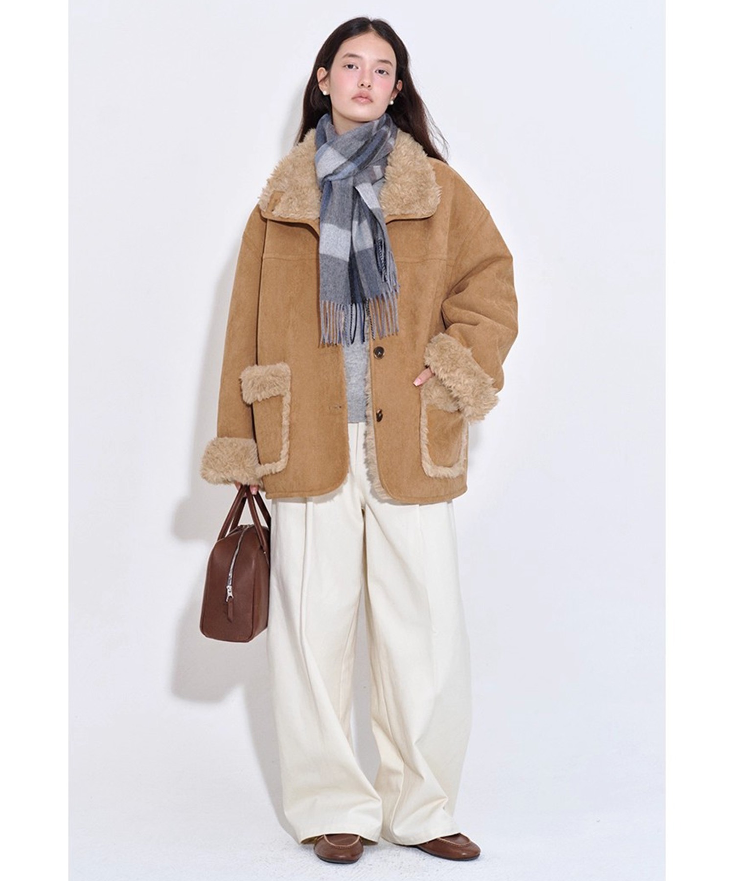 22AW】Y/PROJECT ムートンジャケット XS スタンドカラー フェイクファーラペル ムートンジャケット FQ25W136