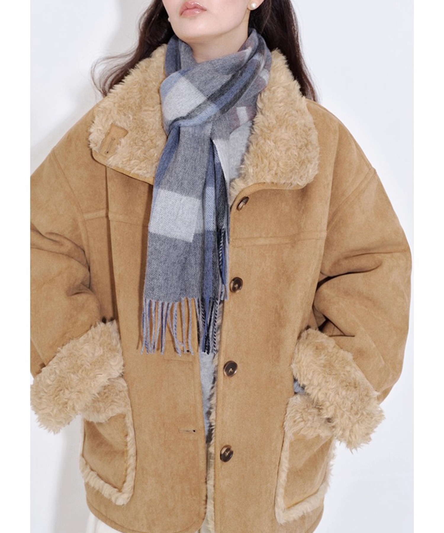 美品！ムートンコート スタンドカラー フェイクファーラペル ムートンジャケット FQ25W136