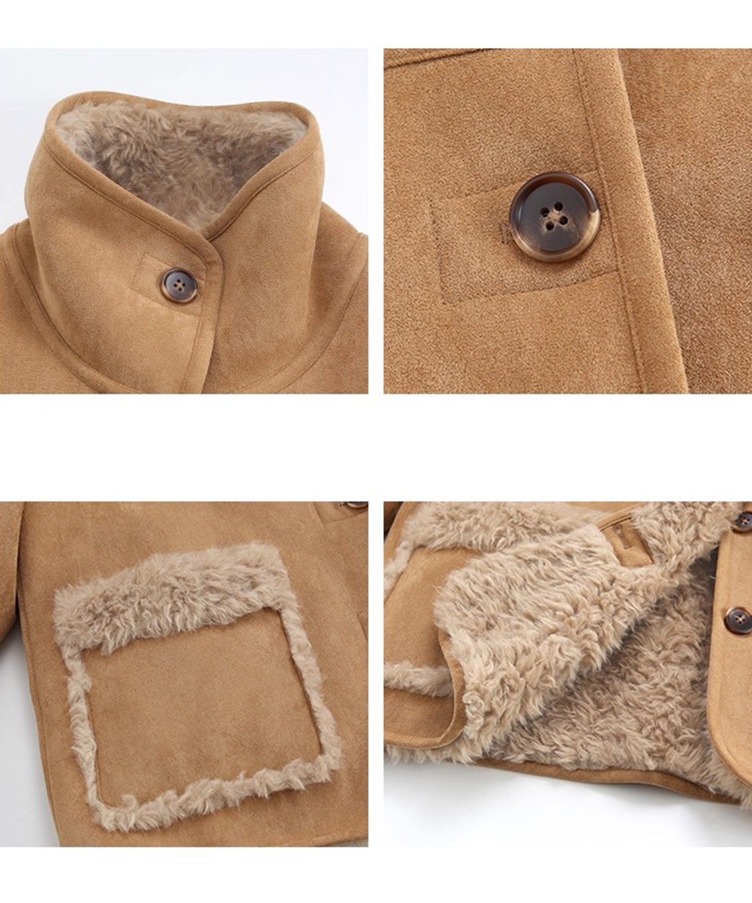 スタンドカラー フェイクファーラペル ムートンジャケット FQ25W136