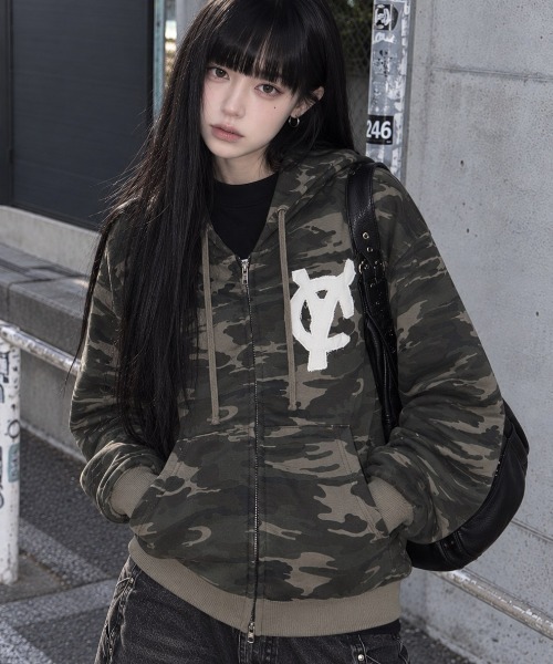 Openyard/オープンヤード』LOGO PATCH HOODIE ZIP UP/迷彩ロゴパッチ
