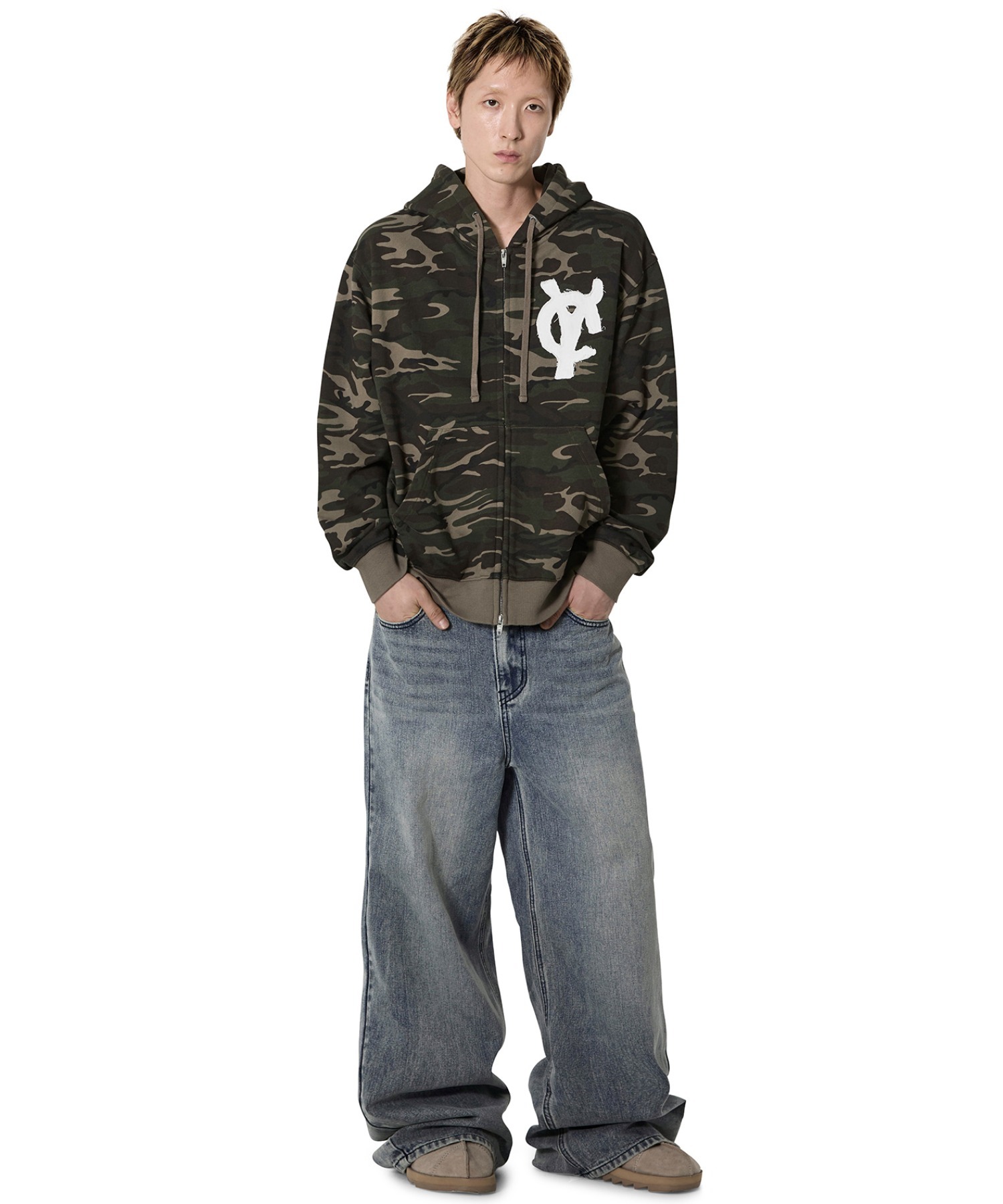 Openyard/オープンヤード』LOGO PATCH HOODIE ZIP UP/迷彩ロゴパッチ