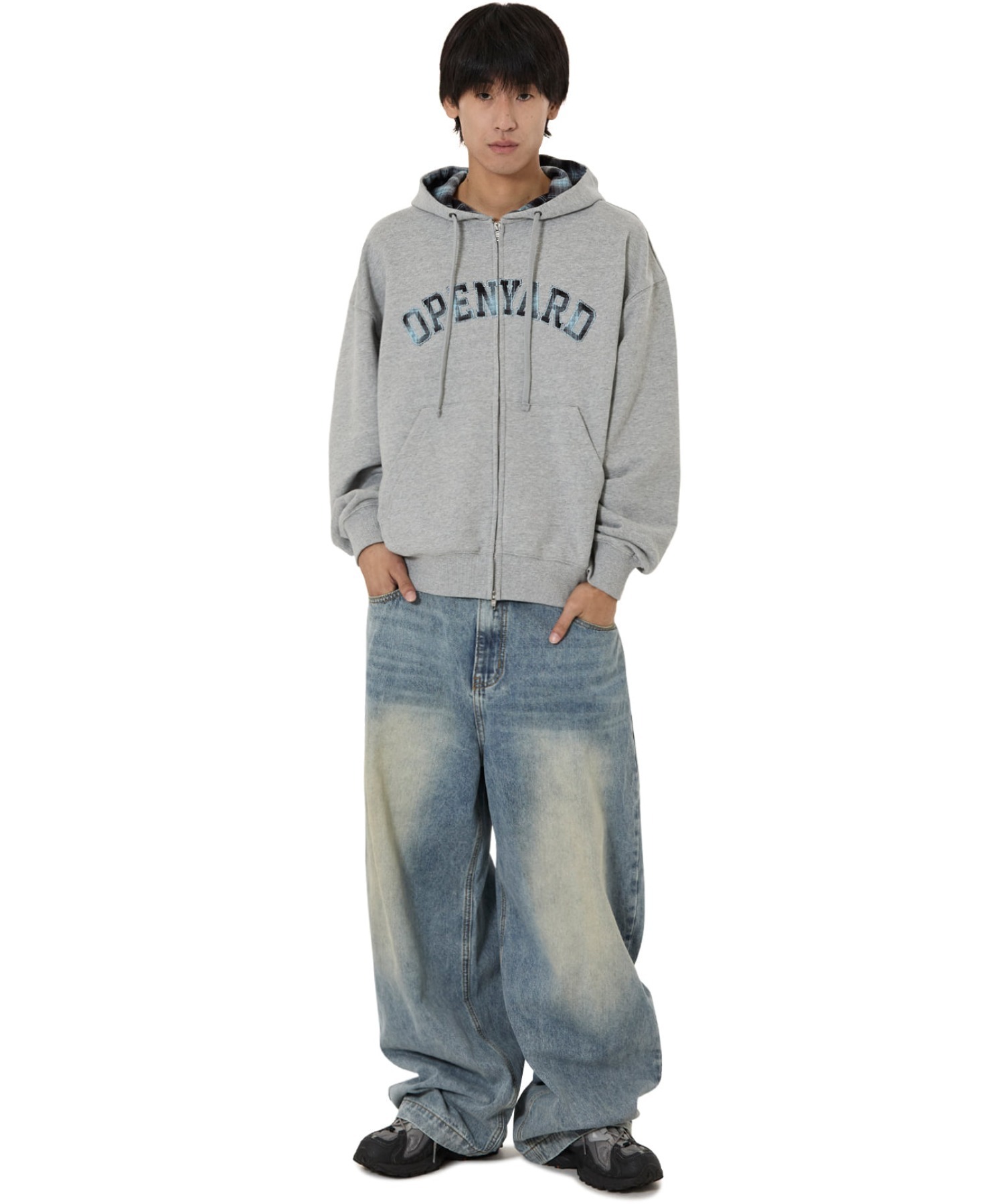 OY/オーワイ』FLANNEL CHECK LOGO HOODIE ZIP UP/フランネルチェック