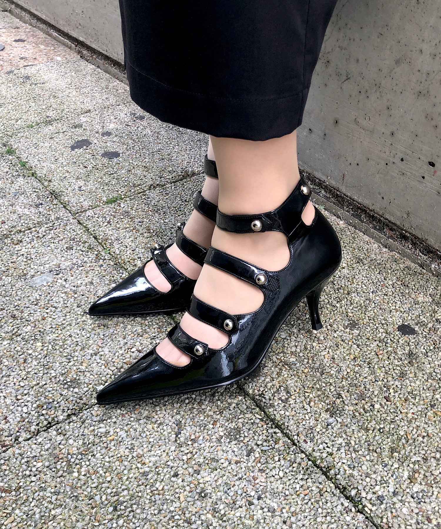 ジェフリーキャンベル スタッズ２連ベルトパンプス ハイヒール ブラック レザー Jeffrey Campbell パンプス スタッズ2連ベルトパンプス