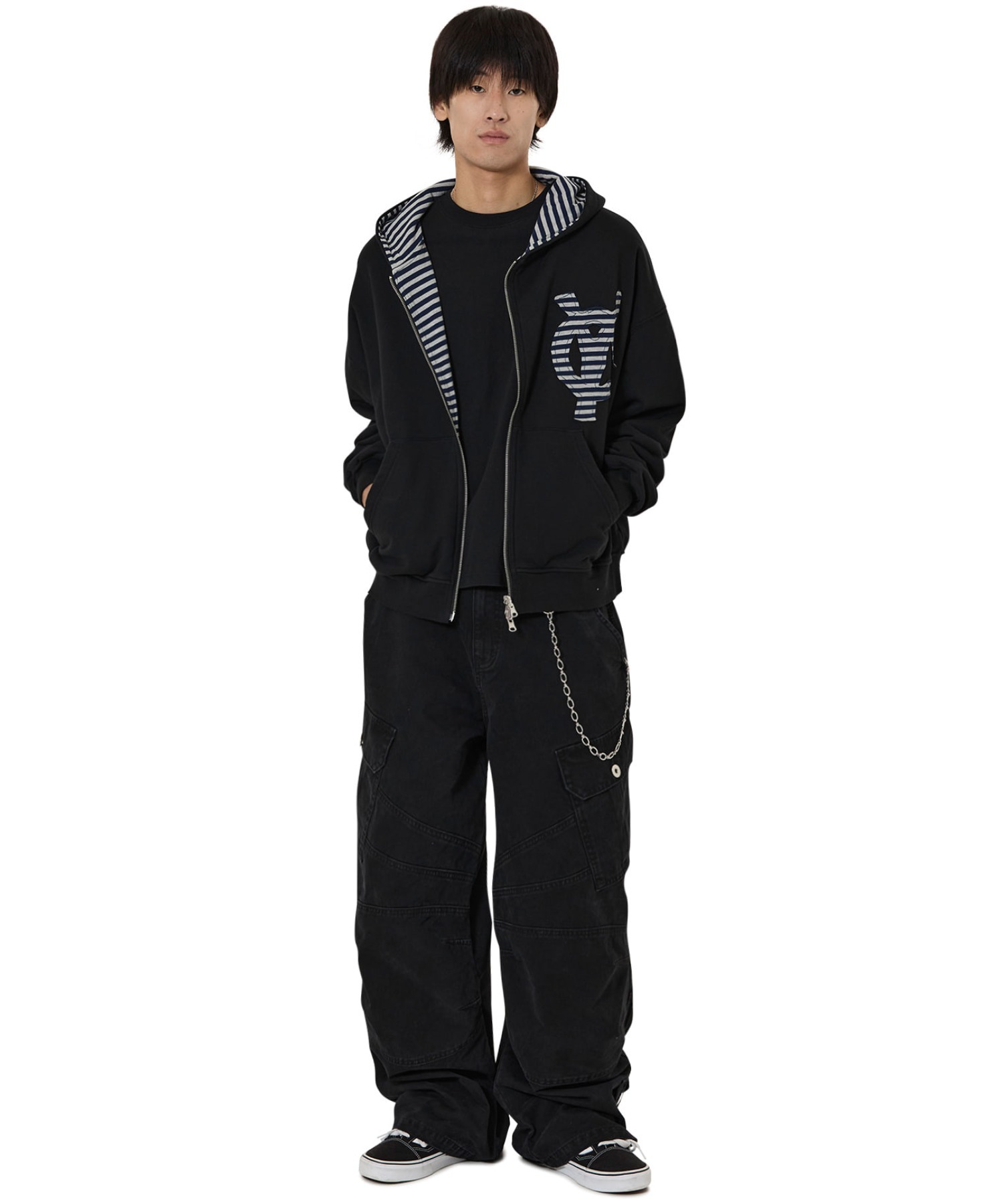 OY ジップアップ　パーカー　黒 OY/オーワイ』REVERSIBLE STRIPE HOODIE ZIP UP/リバーシブルボーダー